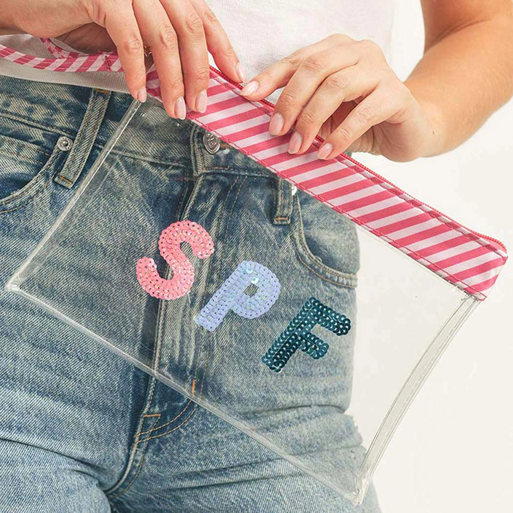 FASHNZFAB SPF Sequin Message Wristlet Transparent Clutch Bag