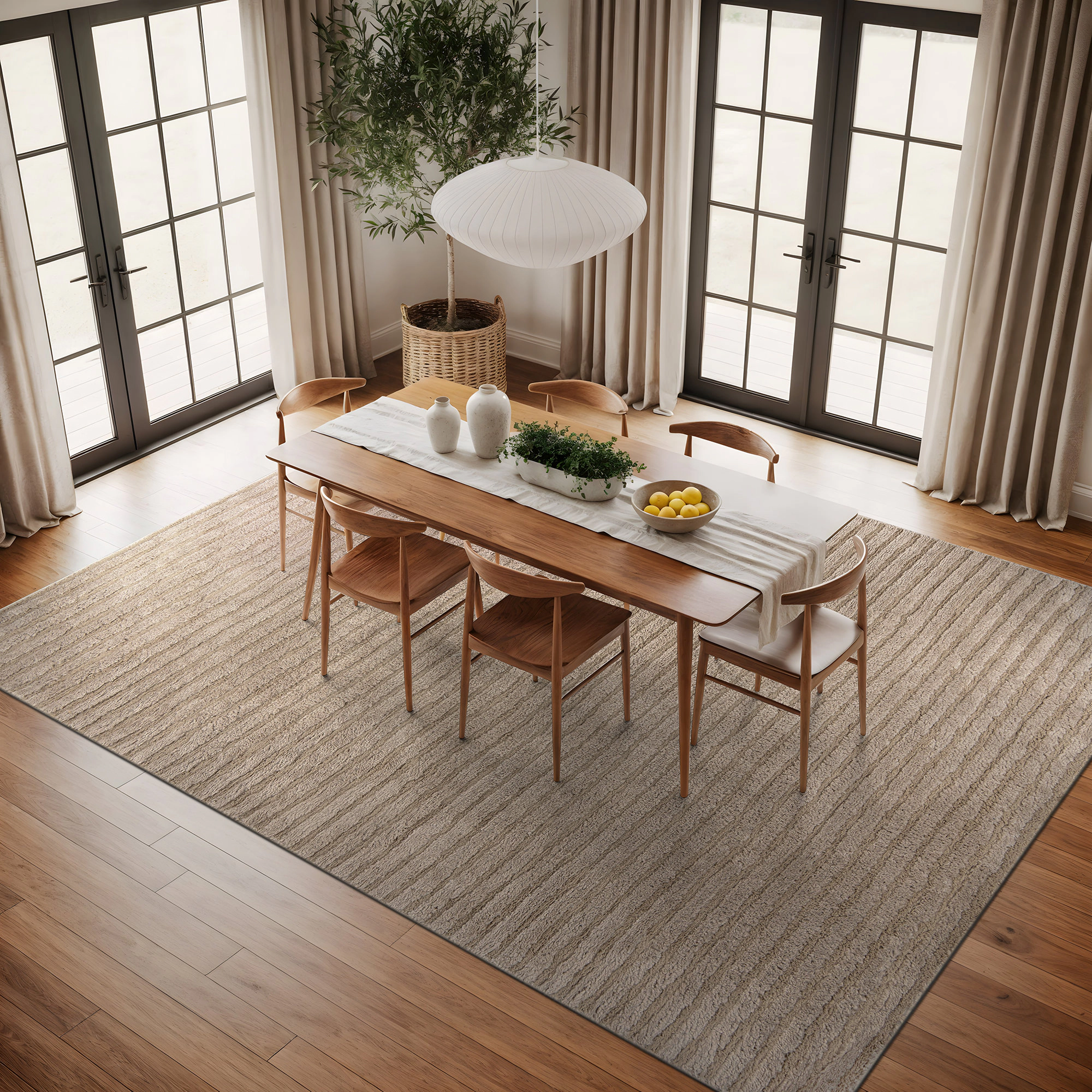 World Rug Gallery Horizontal Stripe Soft Shag High-Low Indoor Area