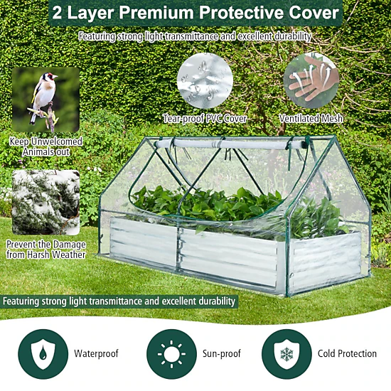 Hivvago Galvanized Steel Garden Bed with Greenhouse