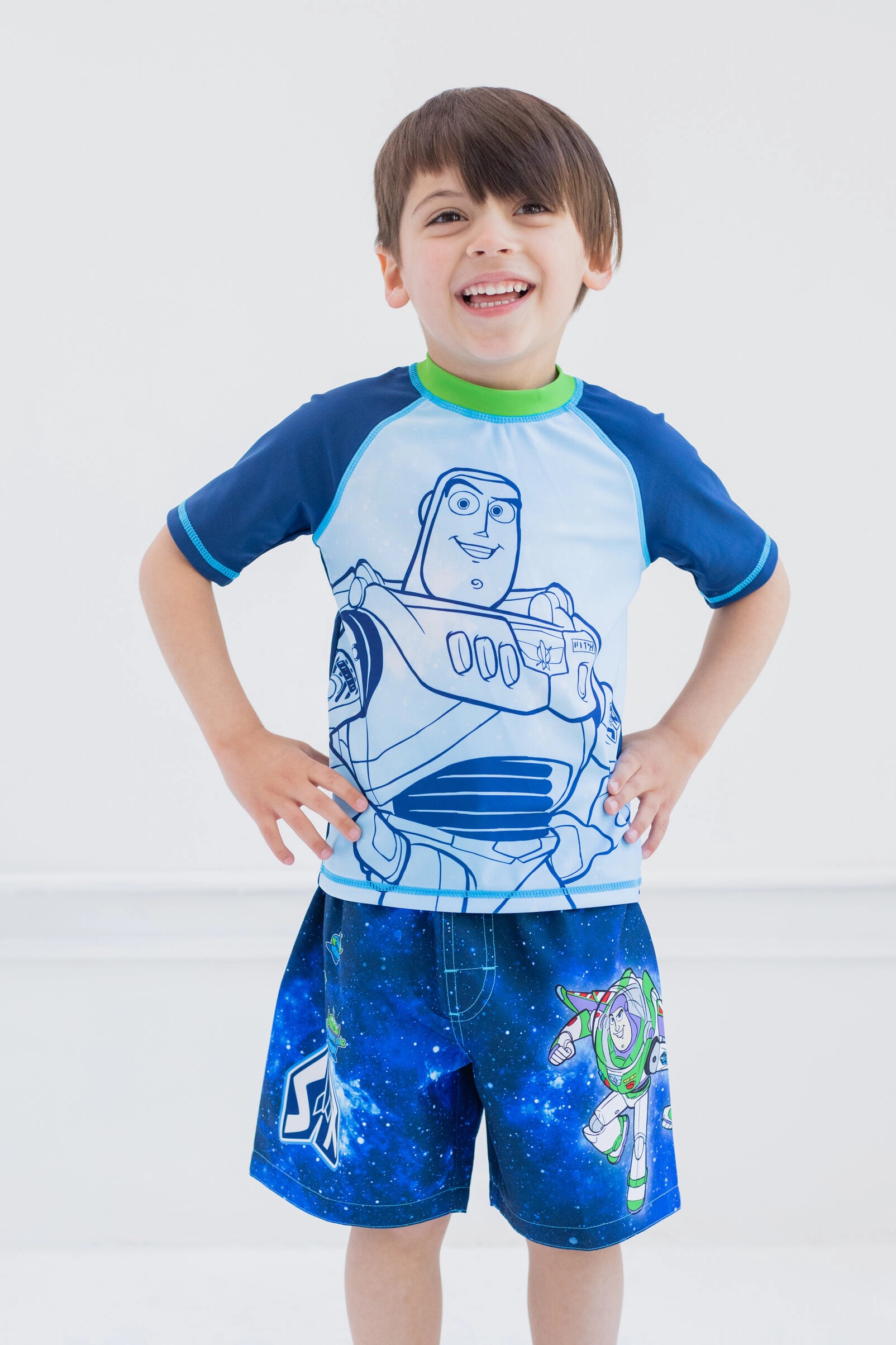 Disney Toy Story Boys' Short Sleeve Rash Guard and Swim Trunks Set
