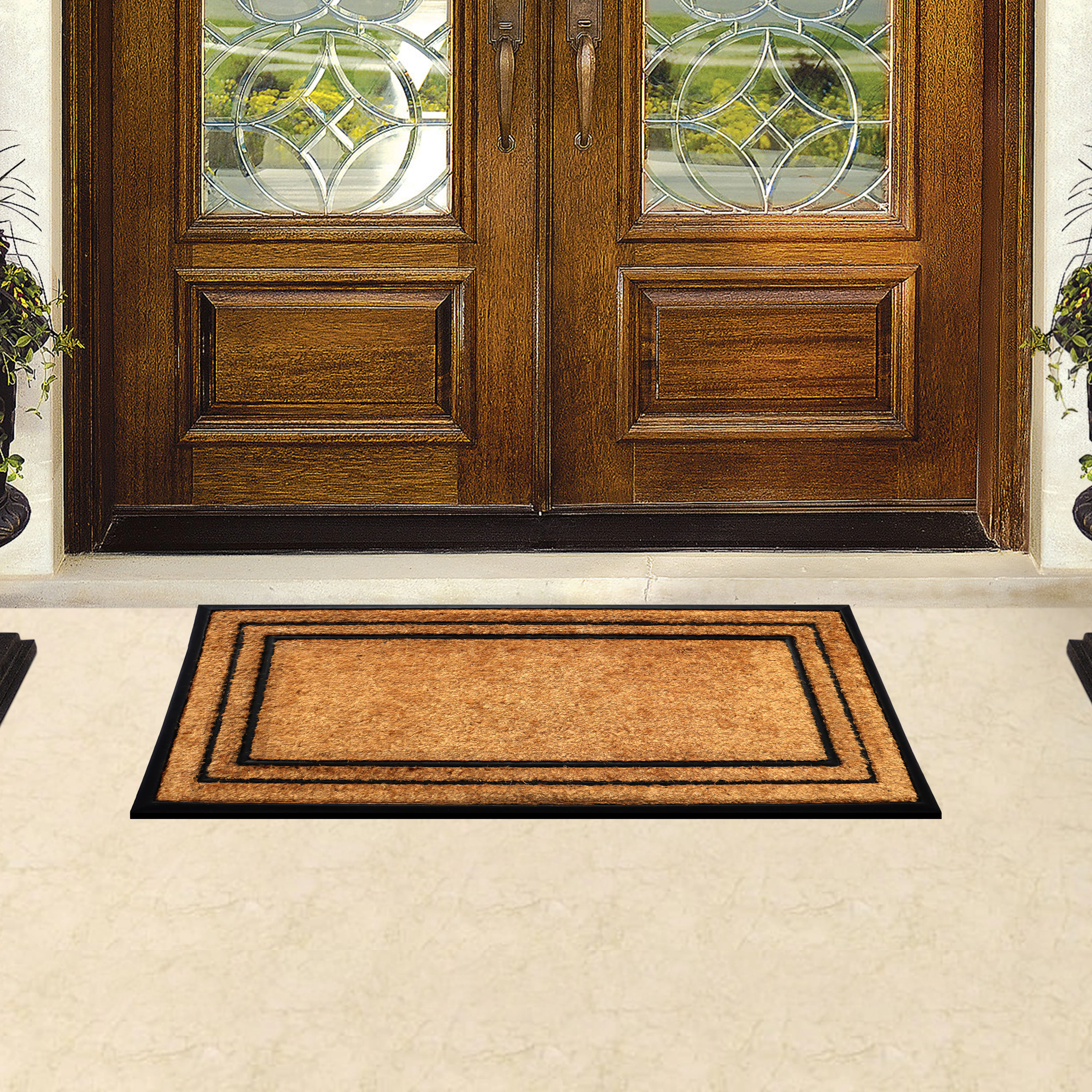 A1HC Coir and Rubber Door Mat 25x57 Inches Heavy Duty Non-Slip Dirt-Trapping Plain Border