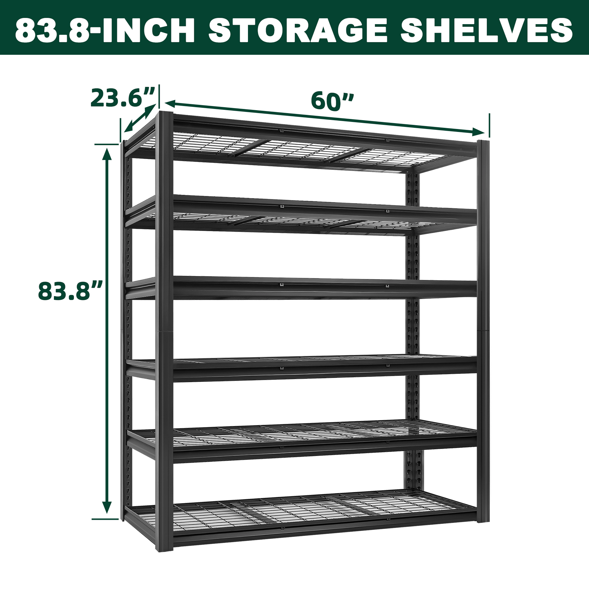 Flynama 6-Tiers Heavy Duty Metal Adjustable Garage Storage Shelving Unit in Black (60 in. W x 83.8 in. H x 23.6 in. D