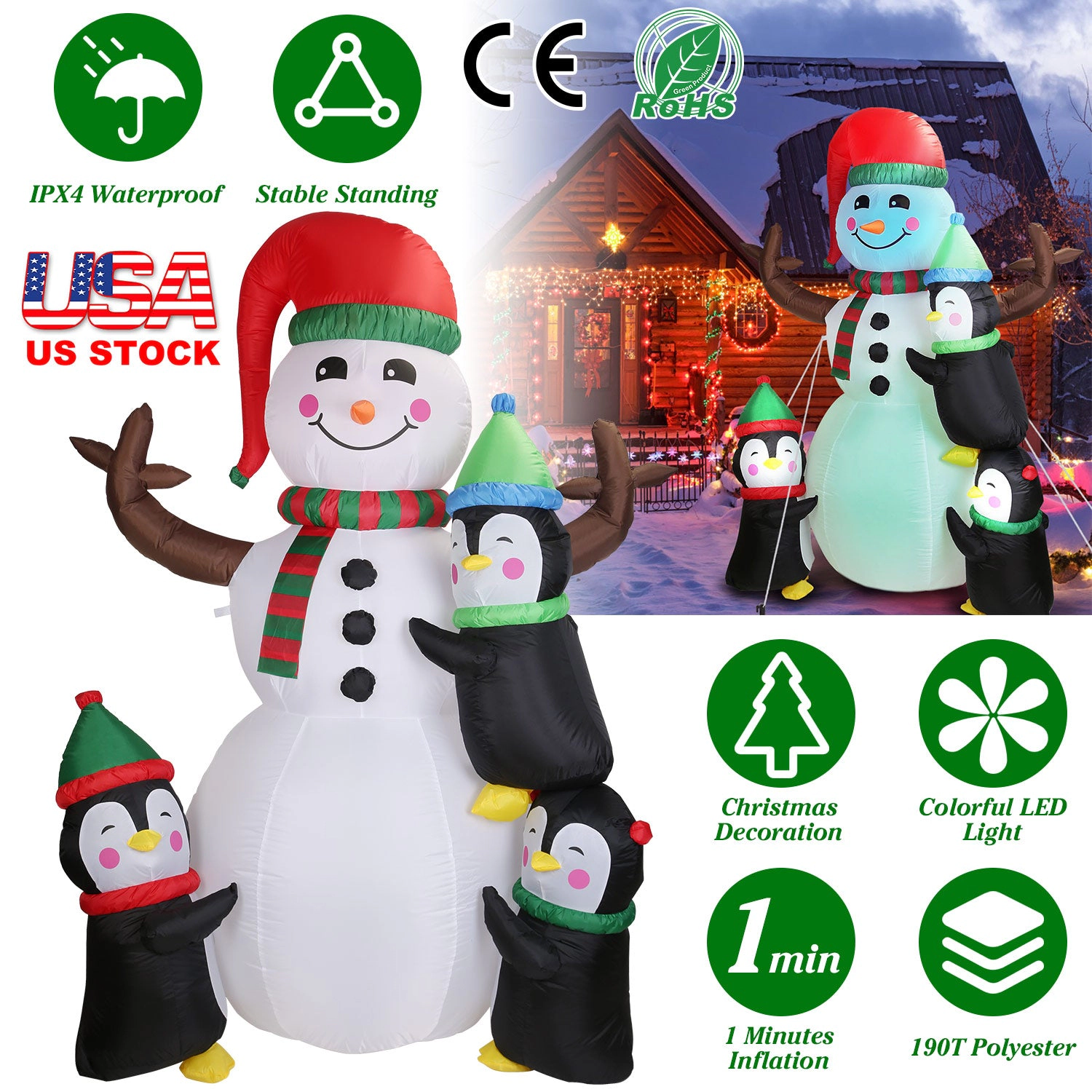 GBruno 5.9ft Inflatable Snowman Penguin Decoration