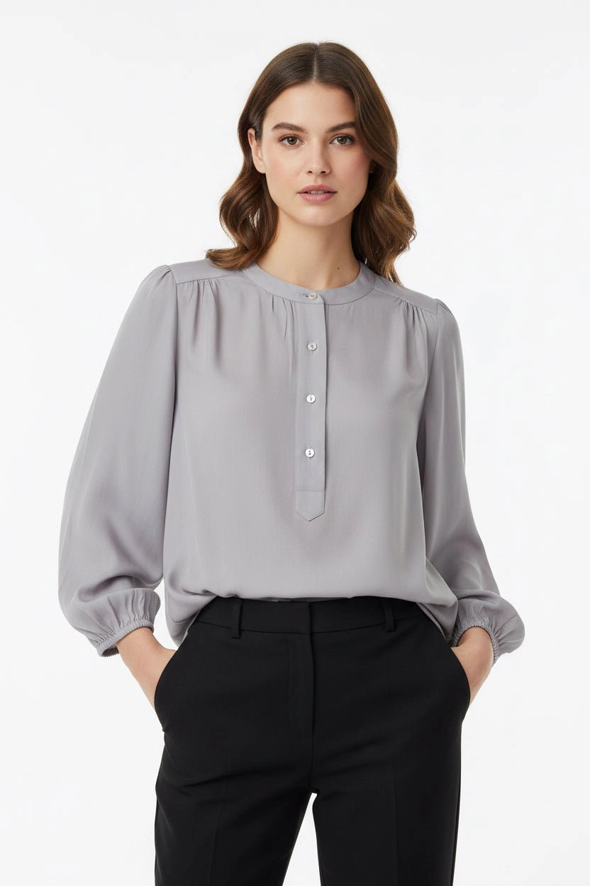 DressAtR Women's Full Sleeve Round Neck Button Front Opening Blouse