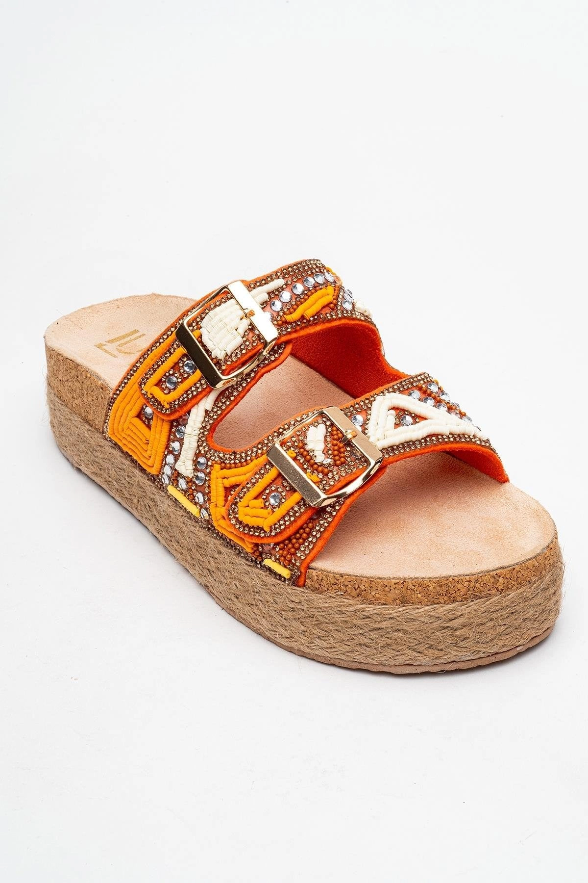 Prologue Shoes Womens Bobby Beaded Straw Platform Slide Sandal