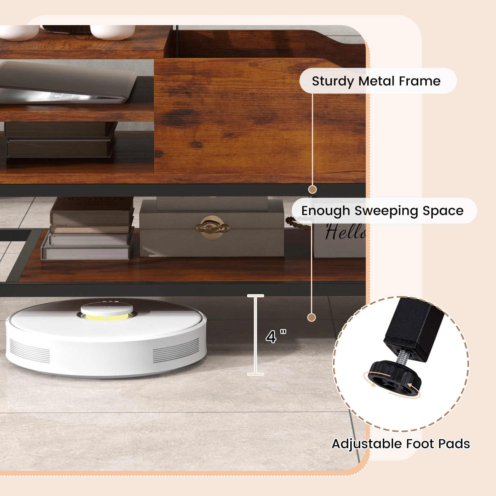 SUGIFT Lift Top Hidden Compartment Removable Shelf Coffee Table 39.5-in x 19.5-in x 19-in 88-lb Capacity Rustic Brown