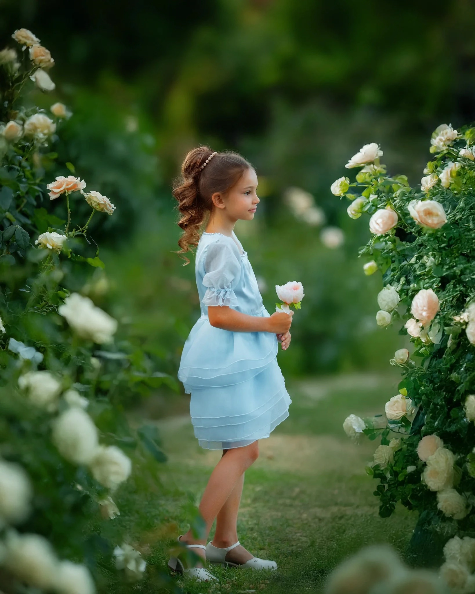 Faeella Girls Sky Petal Princess Ruffle Blue Birthday Dress