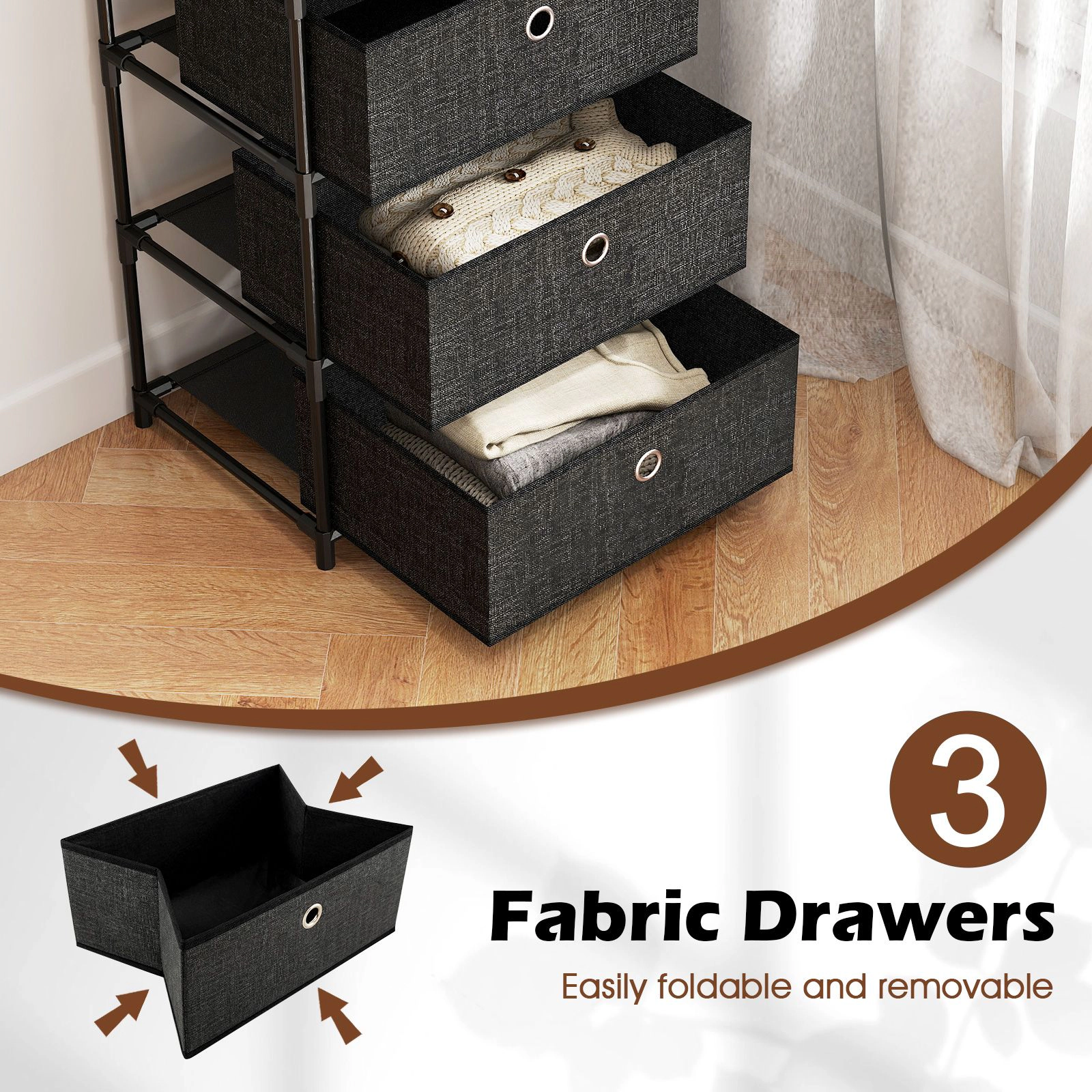 SlickBlue 3-Drawer Fabric Storage Cabinet with Wood Top