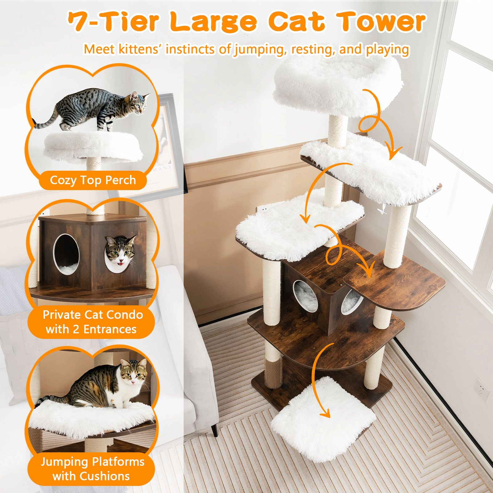 SlickBlue 71 Inch Multi-Level Cat Tower with Plush Perches