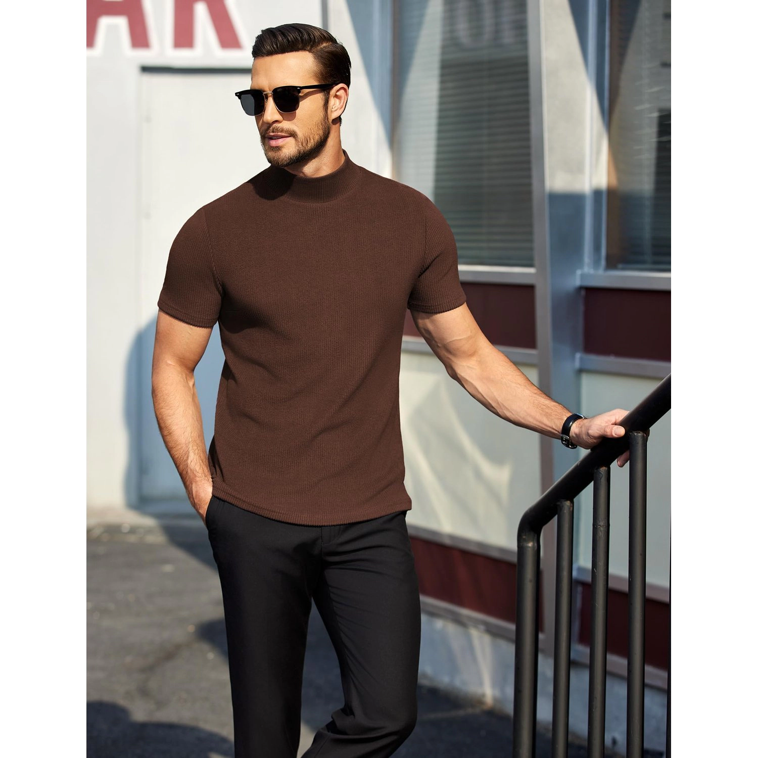 COOFANDY Mens  Short Sleeve Shirts Camp Collar V Neck Button Down Casual Tops