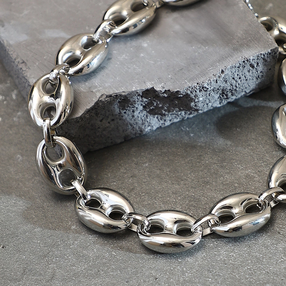 SOHI Women's The Chunky Coffee-Bean Chain Necklace - Chrome Silver