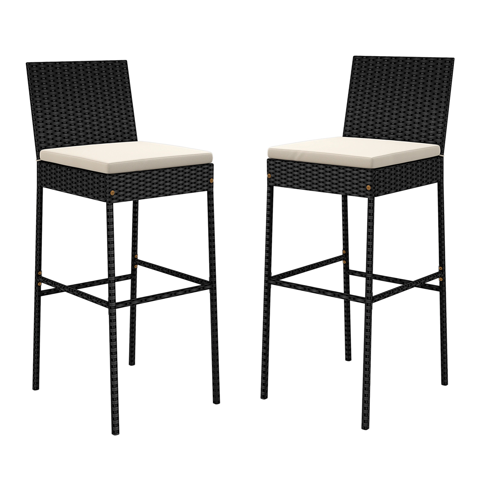 SUGIFT Black Backrest Footrest and Seat Cushions Set of 2 Patio Wicker Bar Stool