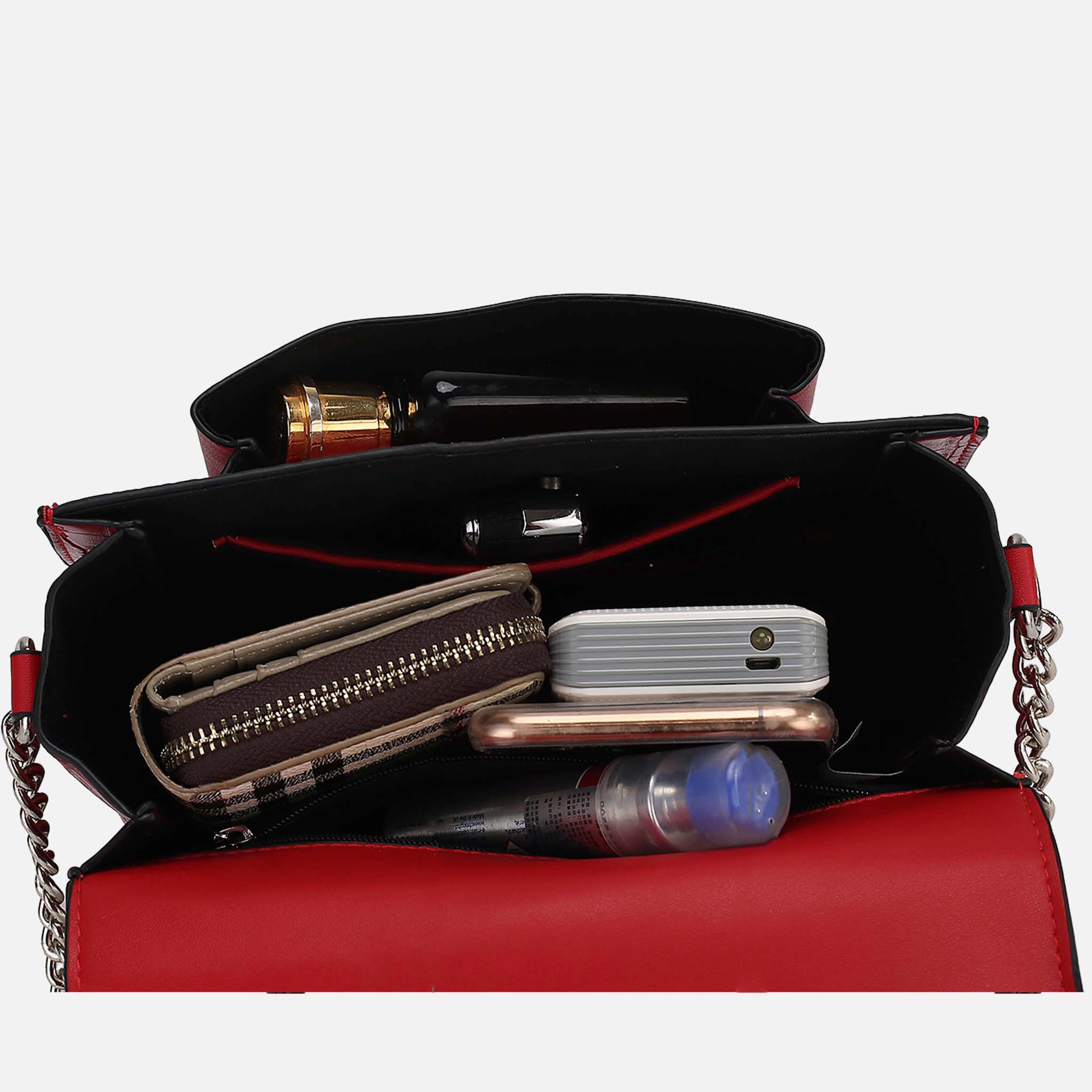 Mia K Collection Hope Shoulder Bag - Crocodile-Embossed Vegan Leather, Silver Chain Strap