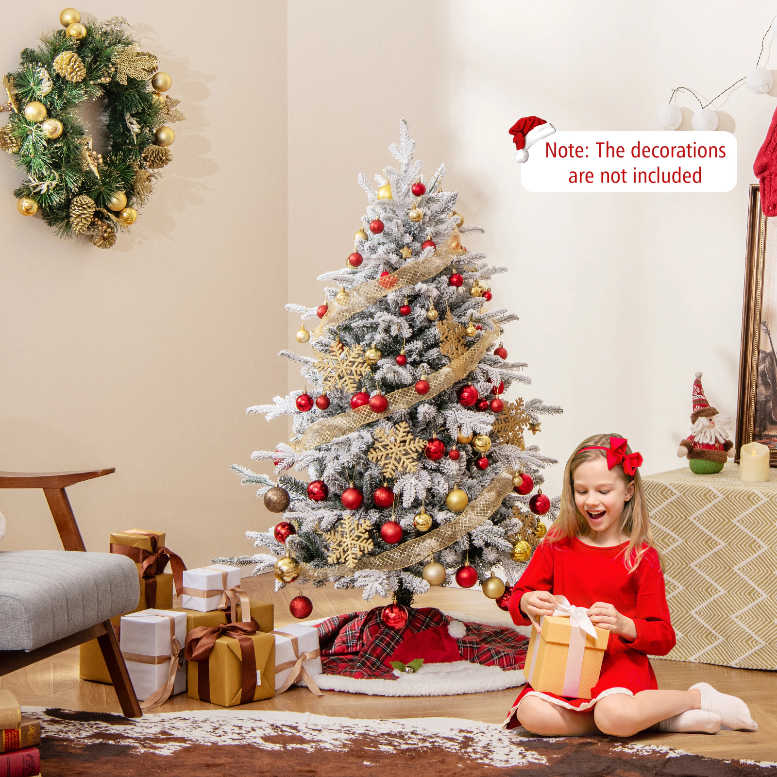 LJG Flocked Christmas Tree with 8 Lighting Modes and Multi-Color LED Lights