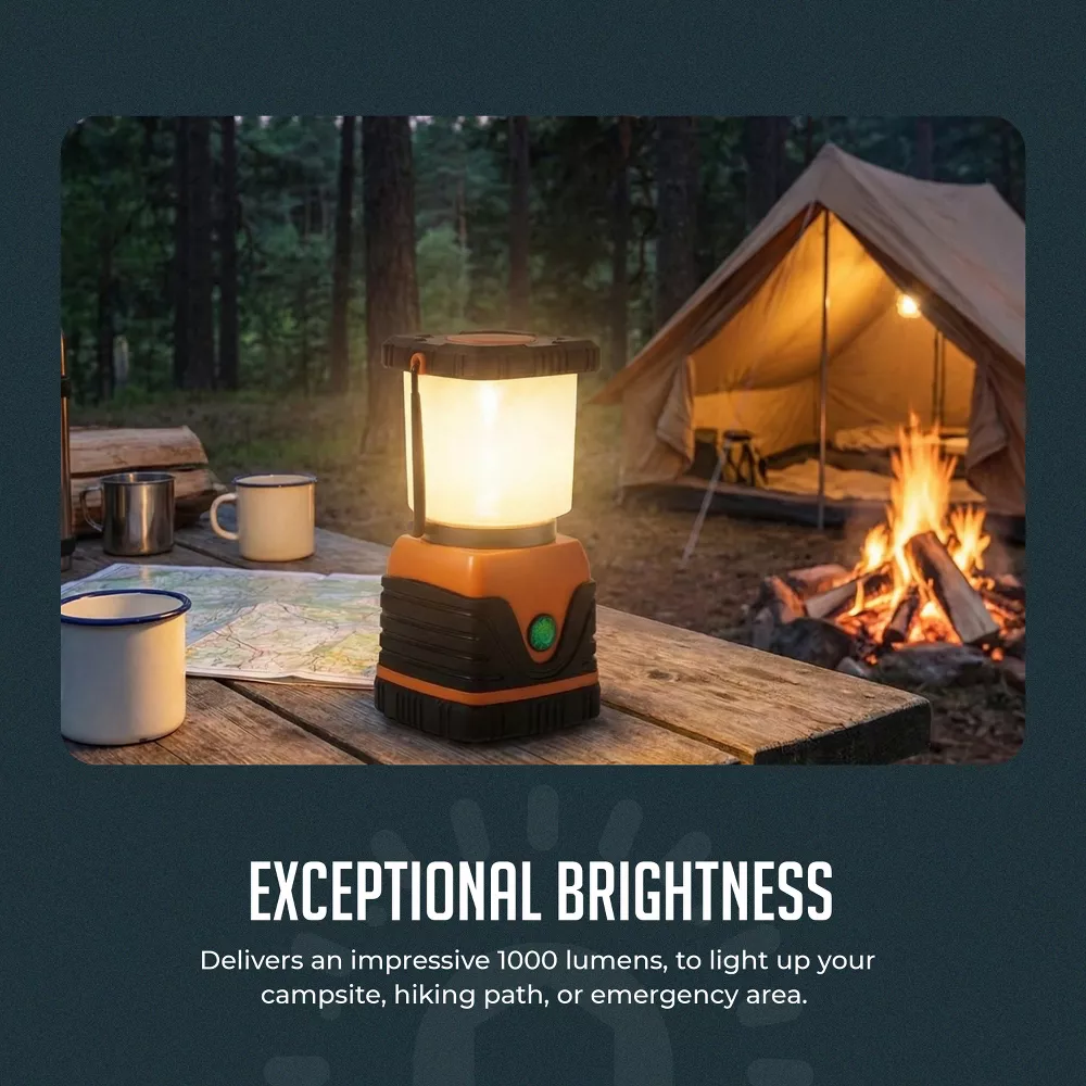 Luminuxe Ultra-Bright 1000LM LED Camping Lantern – Battery Powered, 4 Lighting Modes, Water Resistant w/ Hanging Hook