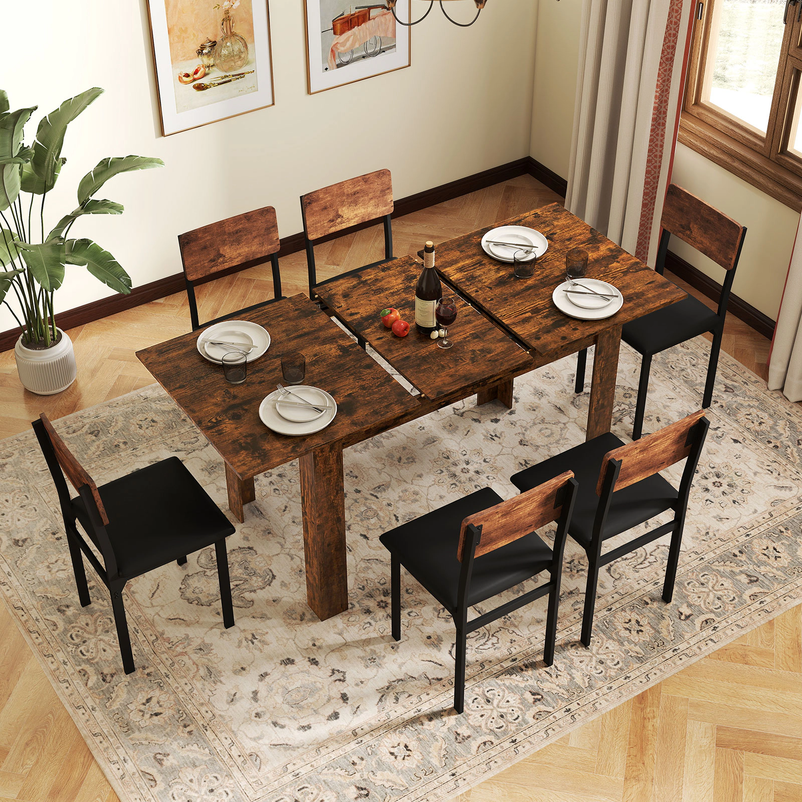 SUGIFT 47 to 62 in Extendable Rectangular Dining Table for 4 to 8 People