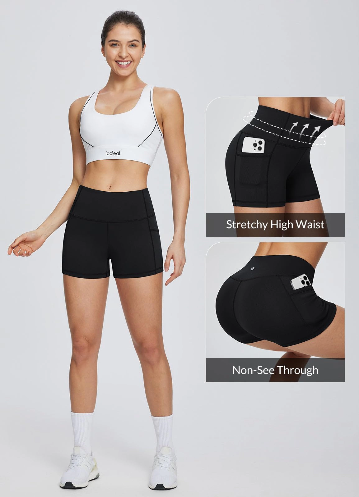 PIGFDK Women's High Waist Biker Shorts With 3 Pockets Compression Workout Activewear