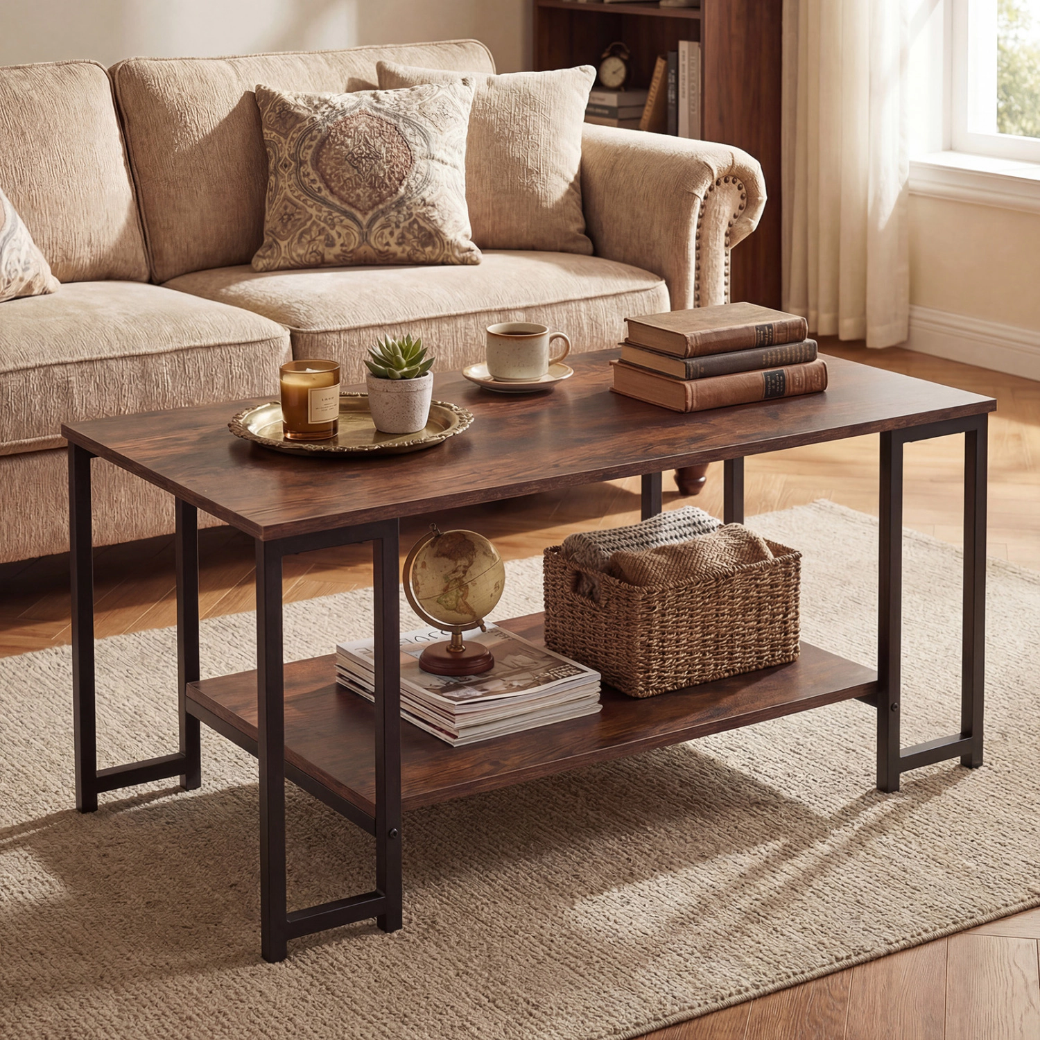 LJG Modern Accent Table with Open Storage Shelf for Apartment and Lounge
