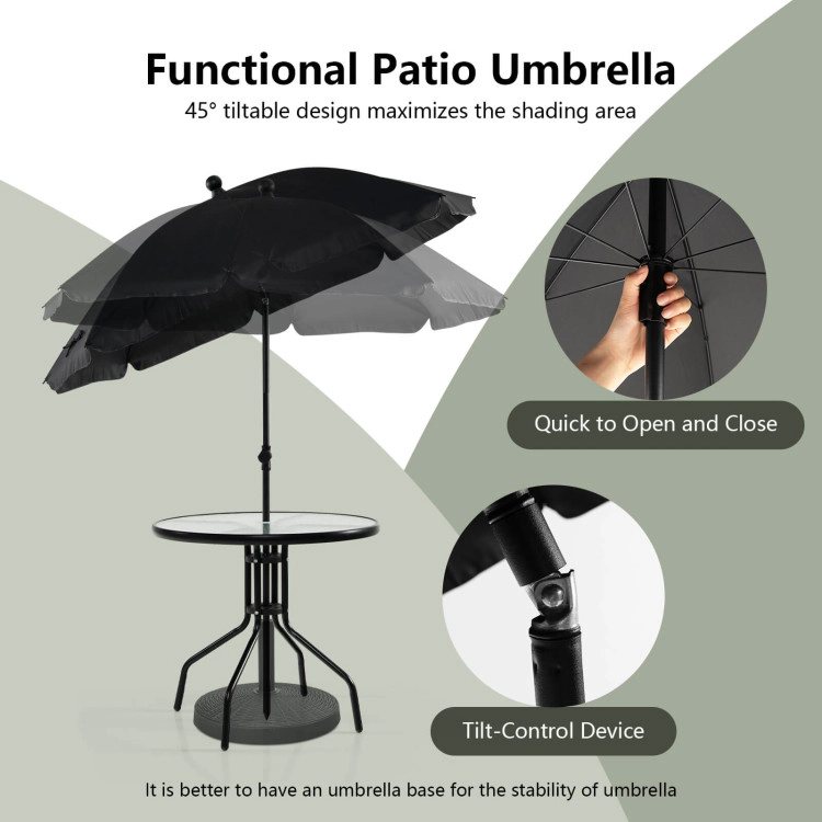 Hivvago 6 Pieces Patio Dining Set Folding Chairs Glass Table Tilt Umbrella For Garden