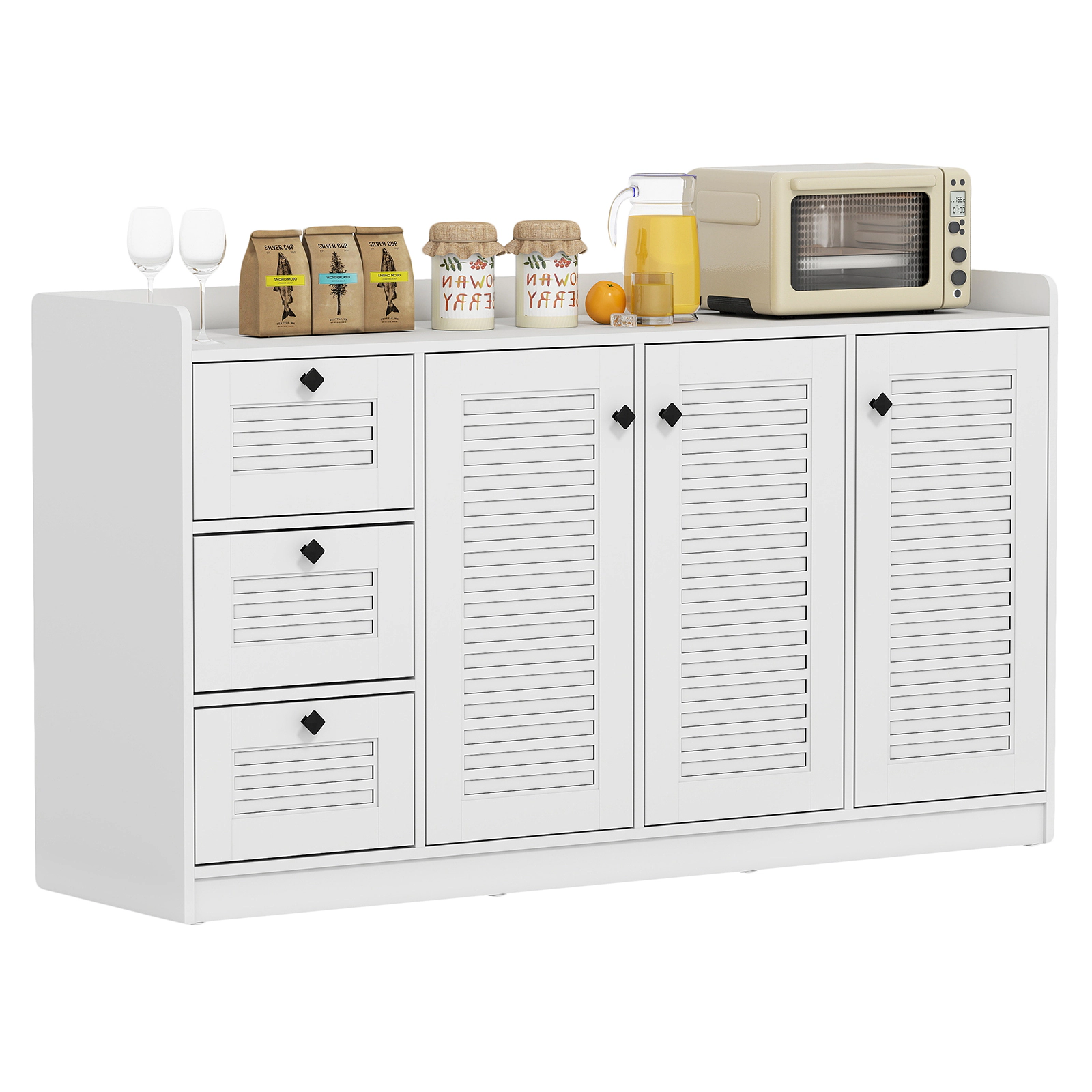 SUGIFT 63-in 165-lb Countertop White Buffet Cabinet Sideboard with 3 Shutter Doors and 3 Drawers