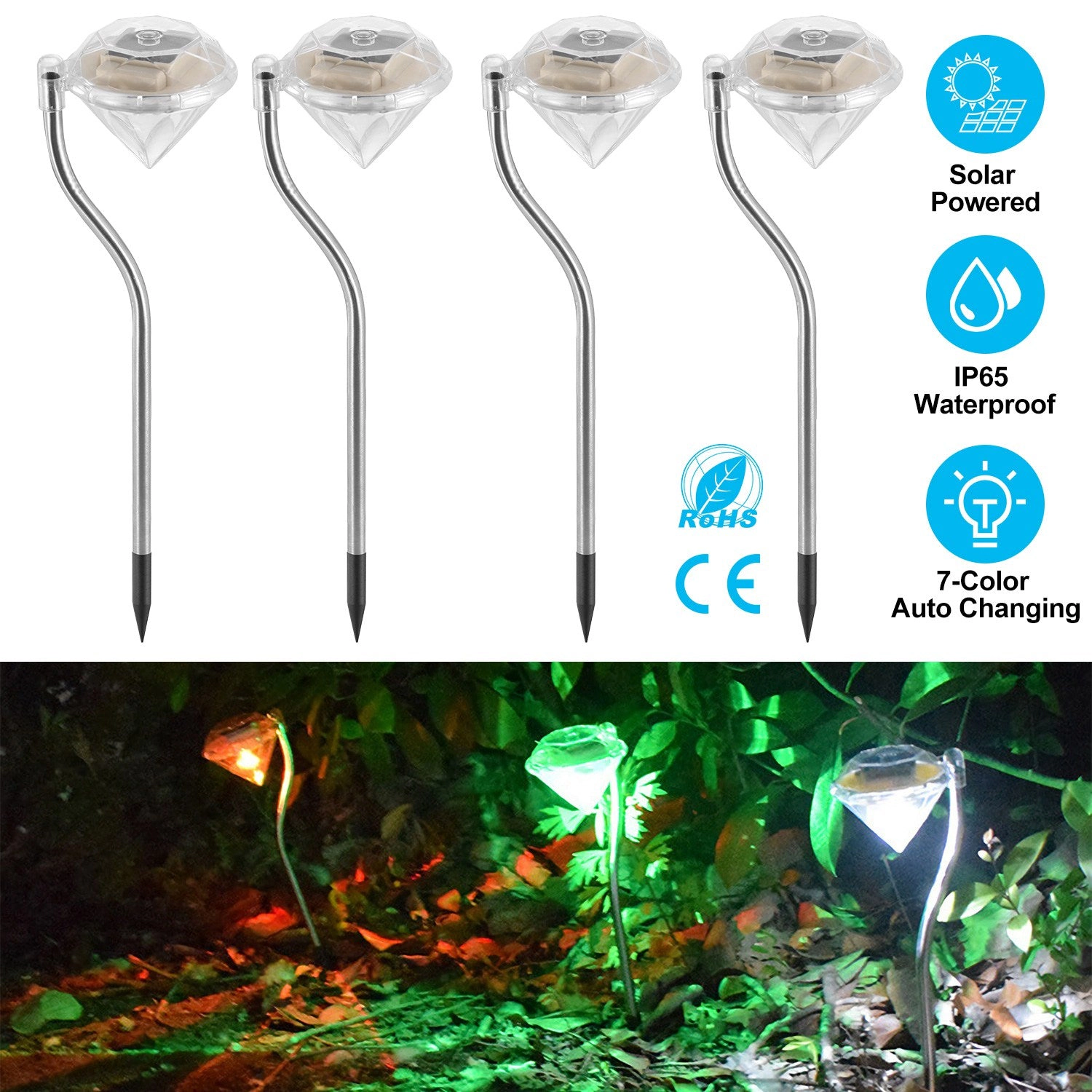 GBruno Solar Diamond LED Garden Pathway Lights 4-Pack