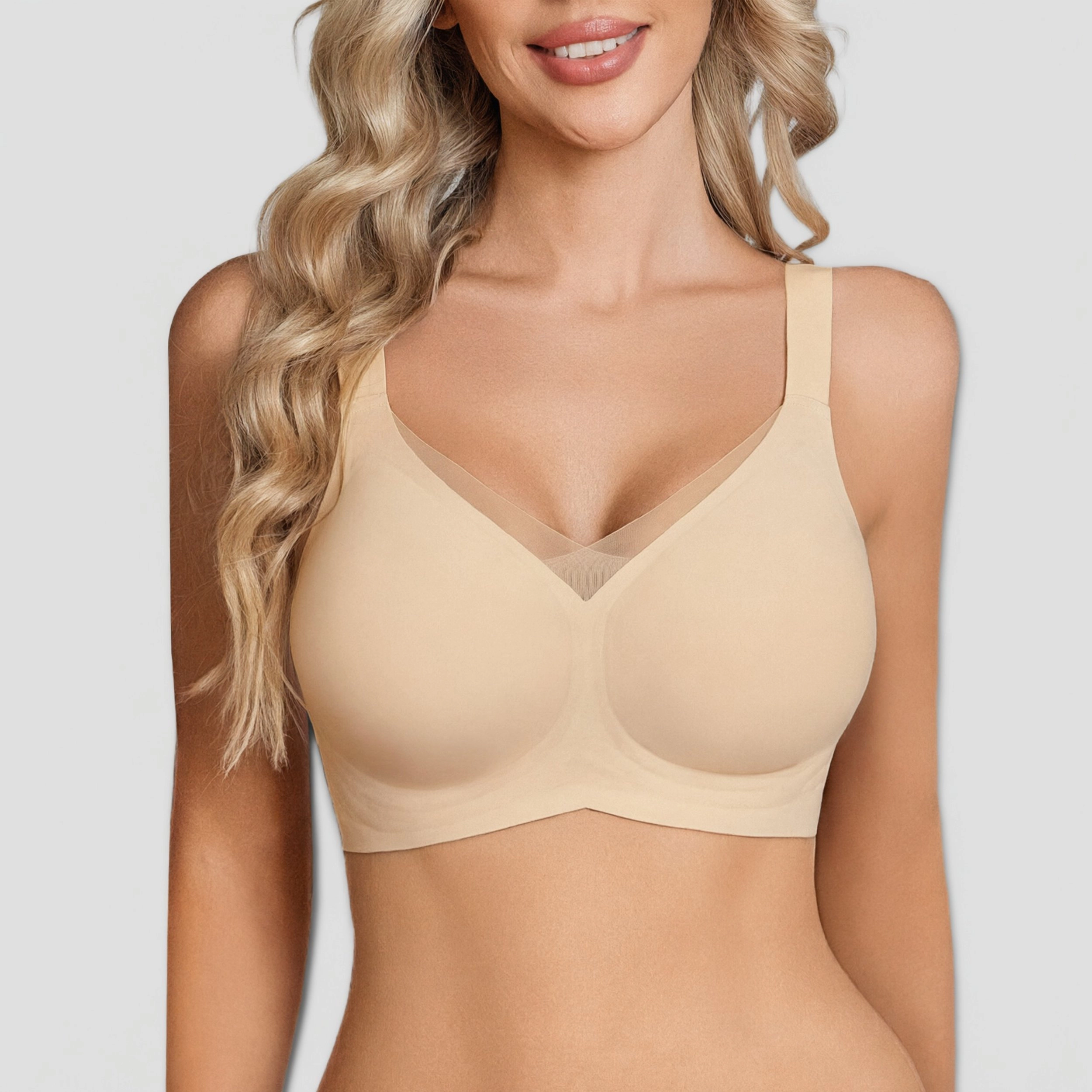 Avidlove Women's Seamless V-Neck Mesh Wireless Full Coverage Bra