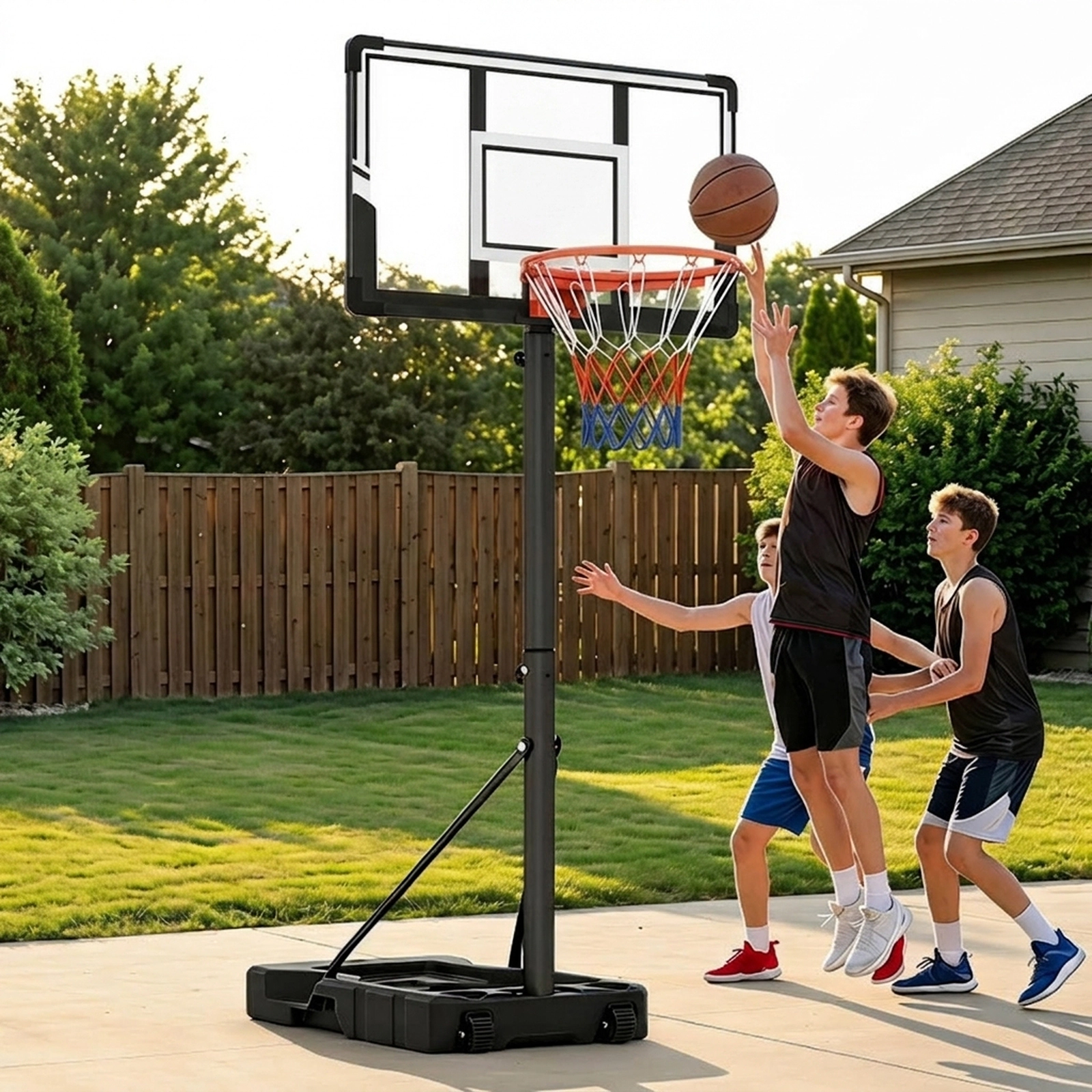 SUGIFT 18-Level Adjustable Portable Basketball Hoop 3.3-10 ft with Fillable Base and Wheels Black & White