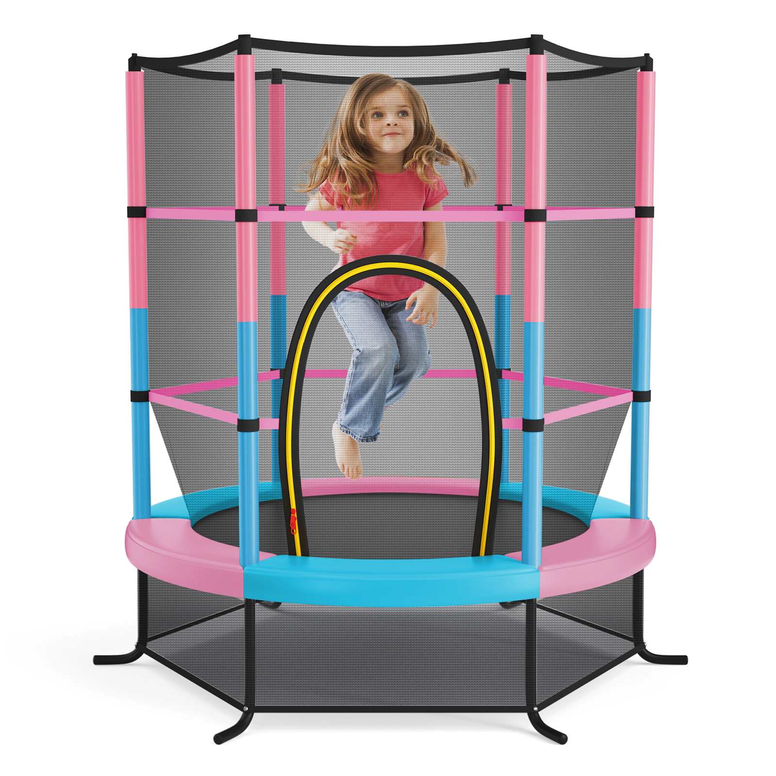 Hivvago 55 Inch Kids Recreational Trampoline Bouncing Jumping Mat with Enclosure Net