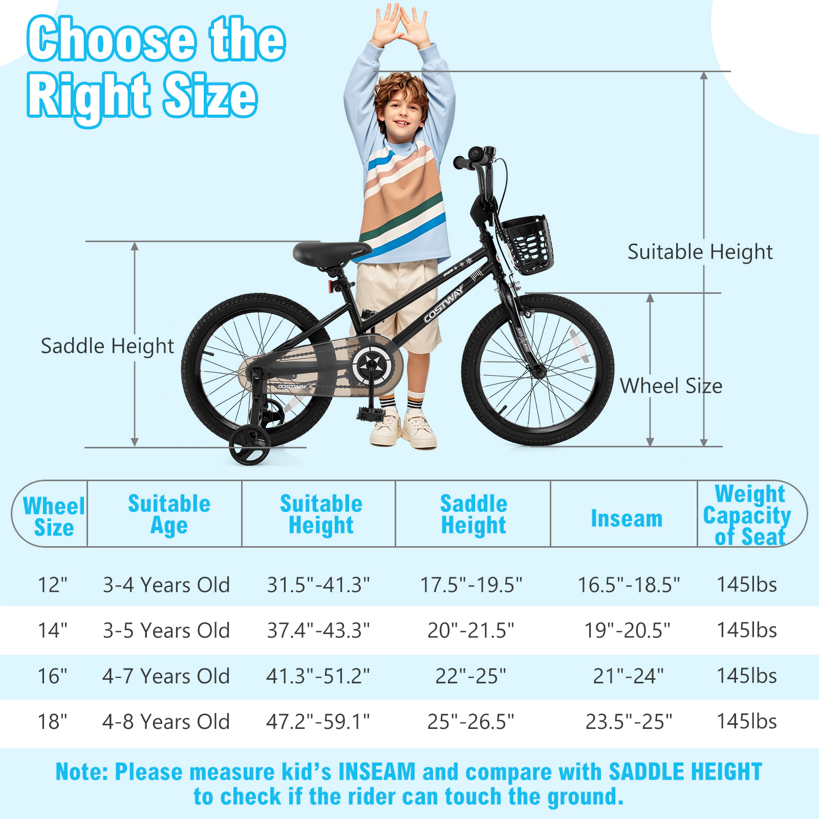 LJG 12 Inch Kids Bike with Basket and Training Wheels for Children Aged 3-5 Years Old