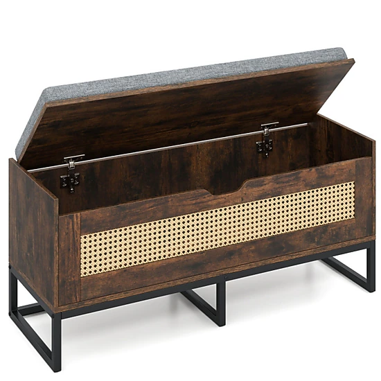 SUGIFT 39.5-in 440-lb Capacity Rattan Wicker Shoe Storage Bench with Flip Top and Padded Seat