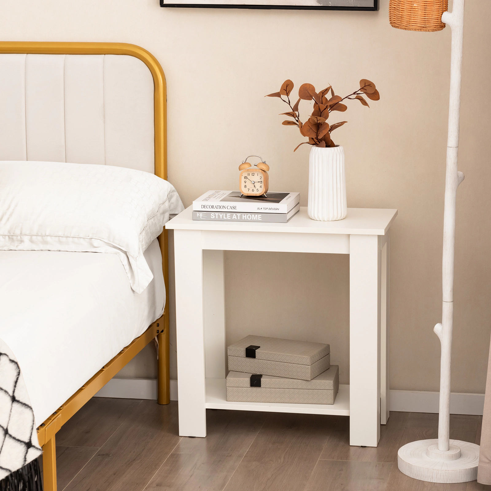 SUGIFT 2-Tier Modern Compact End Table with Storage Shelf 110-Lb Tabletop Capacity 44-Lb Shelf Capacity White