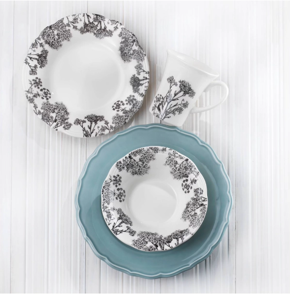 Euro Ceramica Savannah Black and White 16 Piece Dinnerware Set (Service for 4)