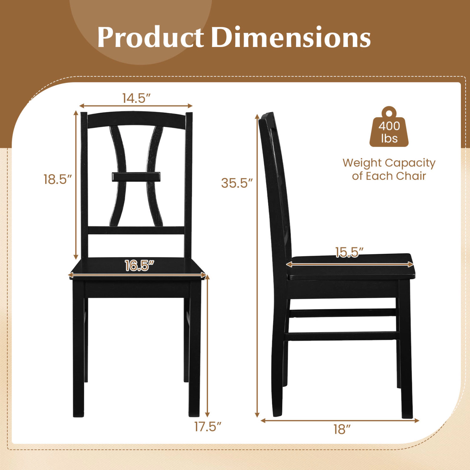 LJG 400 lbs Capacity Dining Chair Set of with Cross Backrest and Rubber Wood Frame