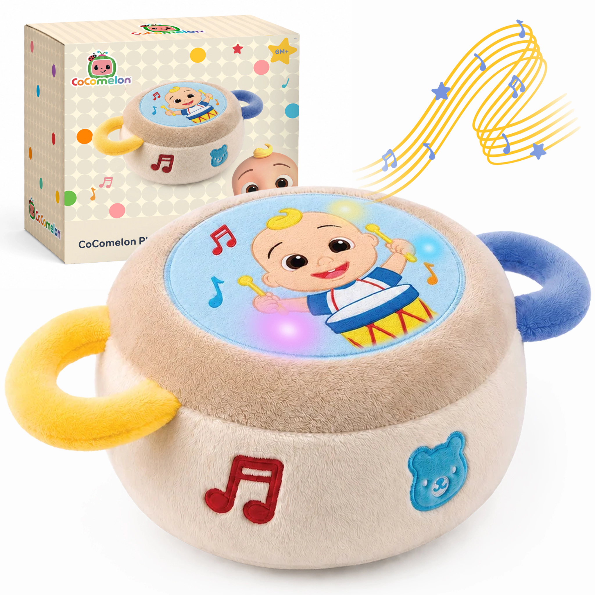 CoComelon Kids JJ Plush Drum - Soft Musical Tap Drum Toy with Sing-Along Songs