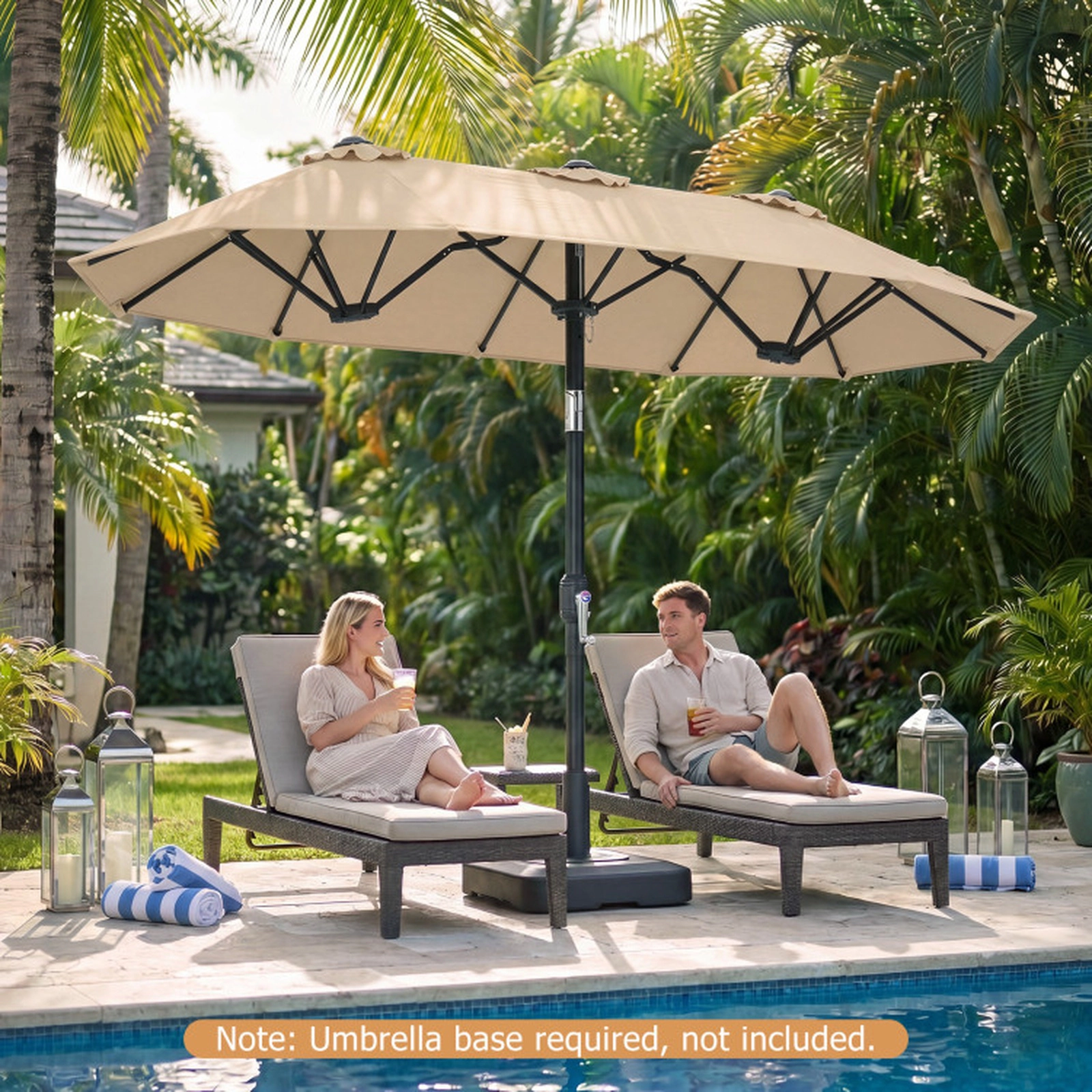SUGIFT Push Button Tilt Crank Handle and 12 Ribs 10 x 5.3 FT Double-Sided Patio Umbrella