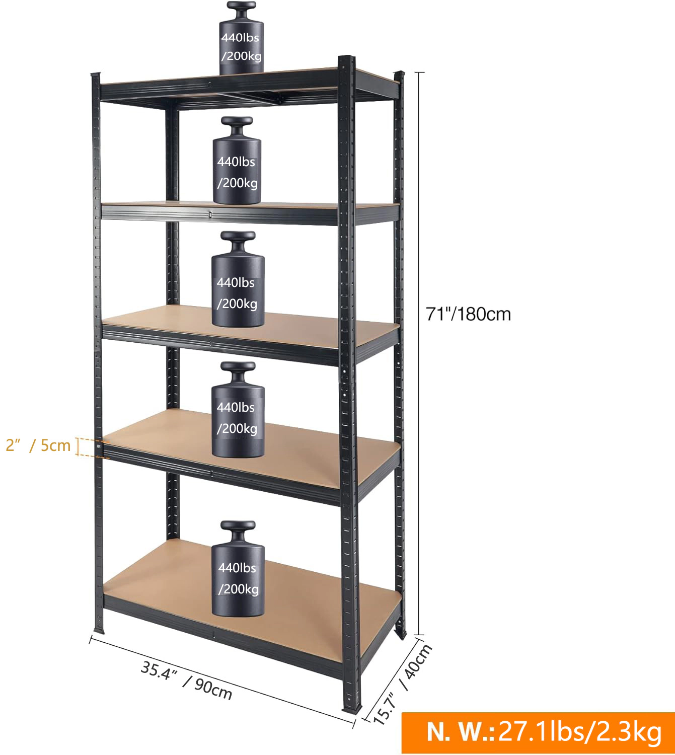 Flynama Industrial Heavy Duty Steel Garage Shelving 2000 LBS Capacity Adjustable Storage Rack for Workshop Warehouse