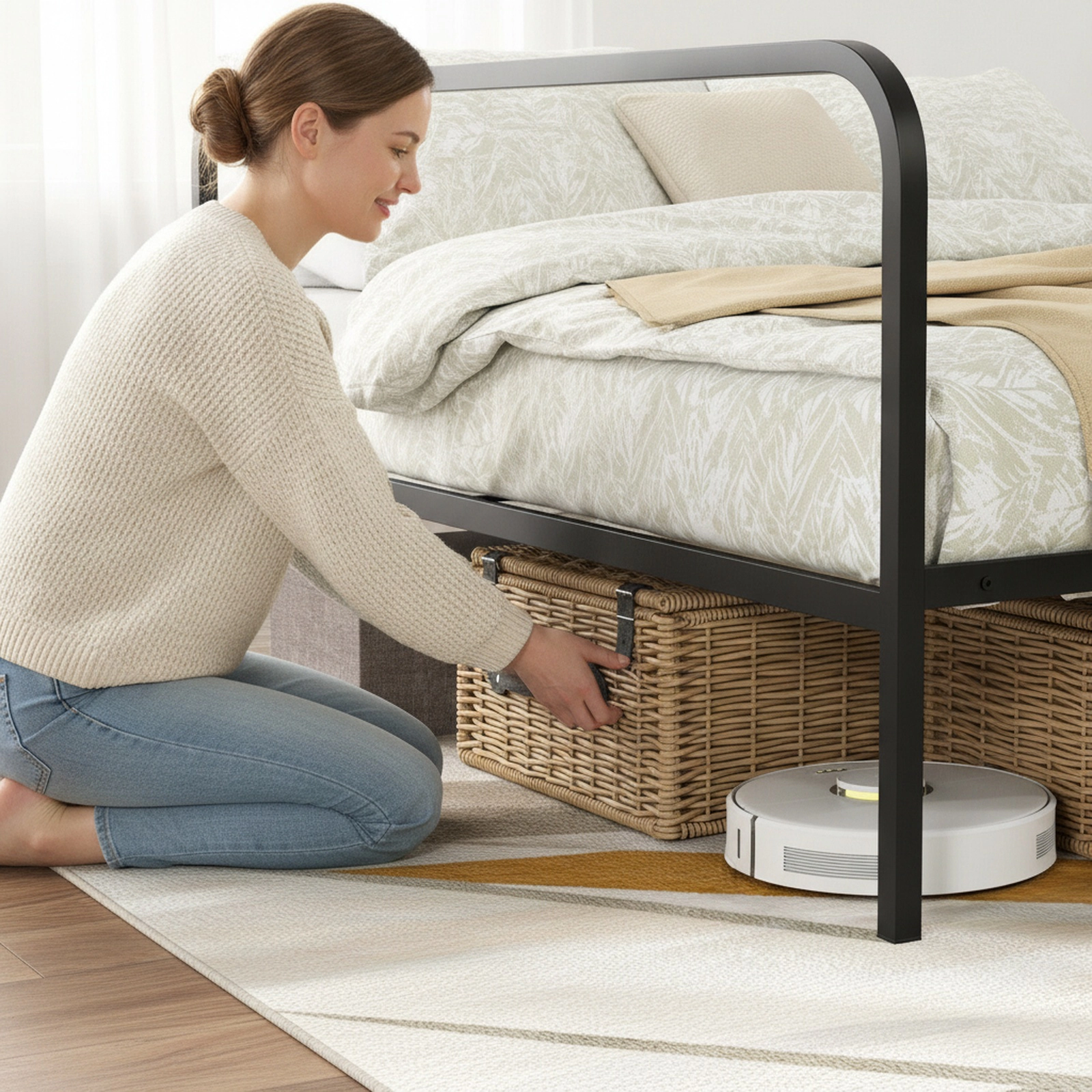 SUGIFT Twin Metal Canopy Bed Frame, Black, 4-Post Platform Bed