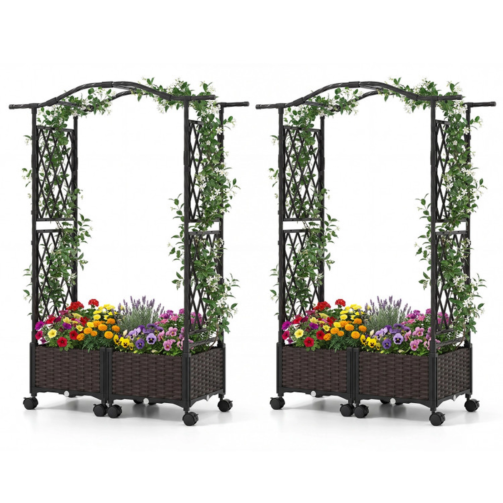 SUGIFT 5-ft Tall Raised Garden Bed with Trellis Hanging Roof and Lockable Wheels 58-in Frame Brown