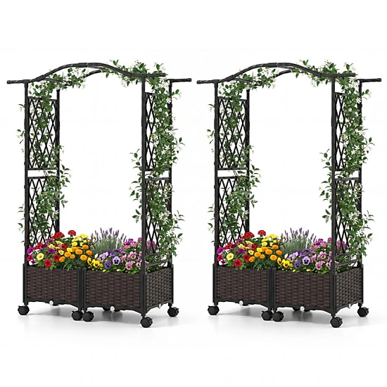 SUGIFT 5-ft Tall Raised Garden Bed with Trellis Hanging Roof and Lockable Wheels 58-in Frame Brown