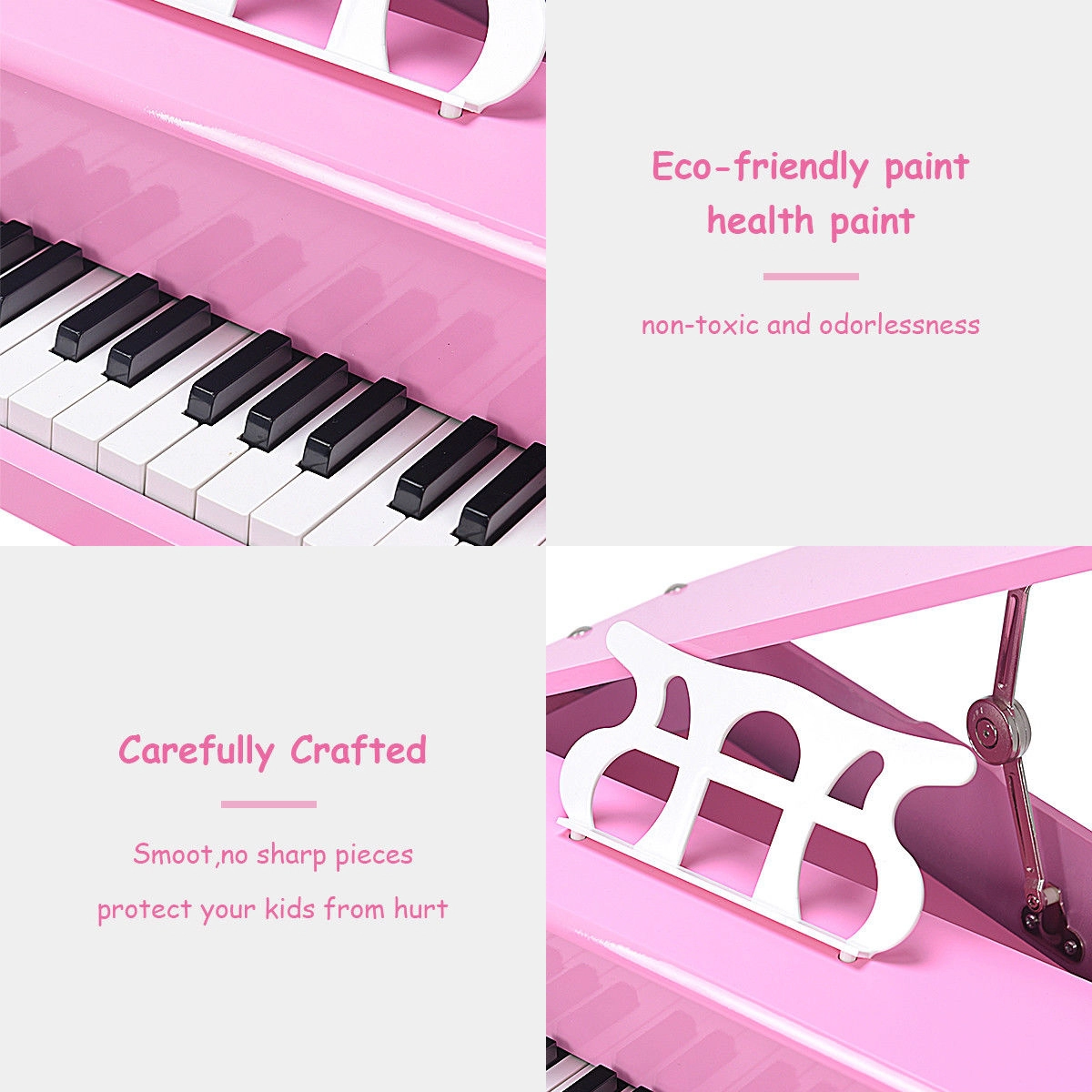SUGIFT Pink 30-Key 110-lb Bench Capacity Kids Mini Grand Piano with Sheet Music Holder and Birch Legs