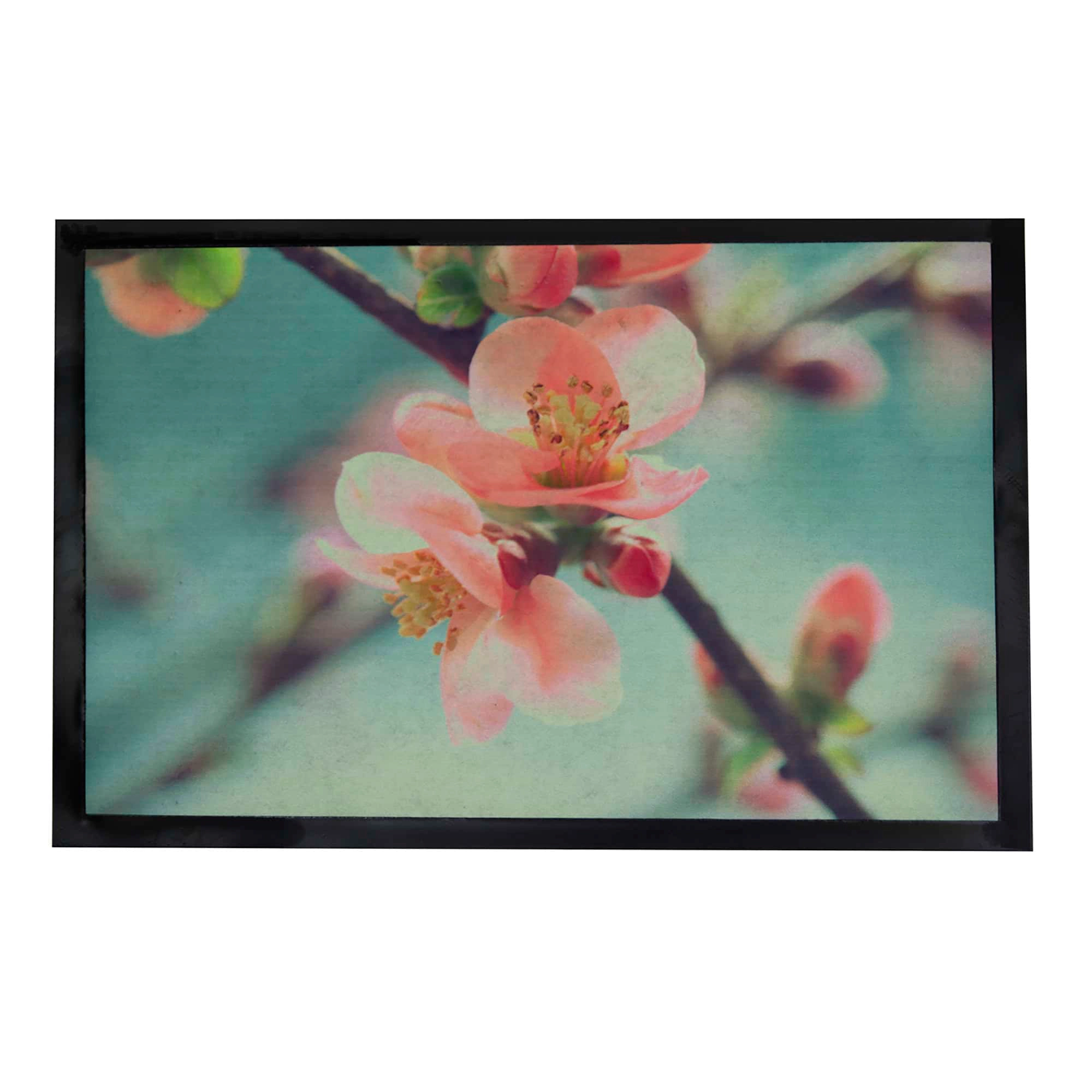Evideco French Home Goods Pink and Green Orchid PVC Doormat 24 x 16 Inches