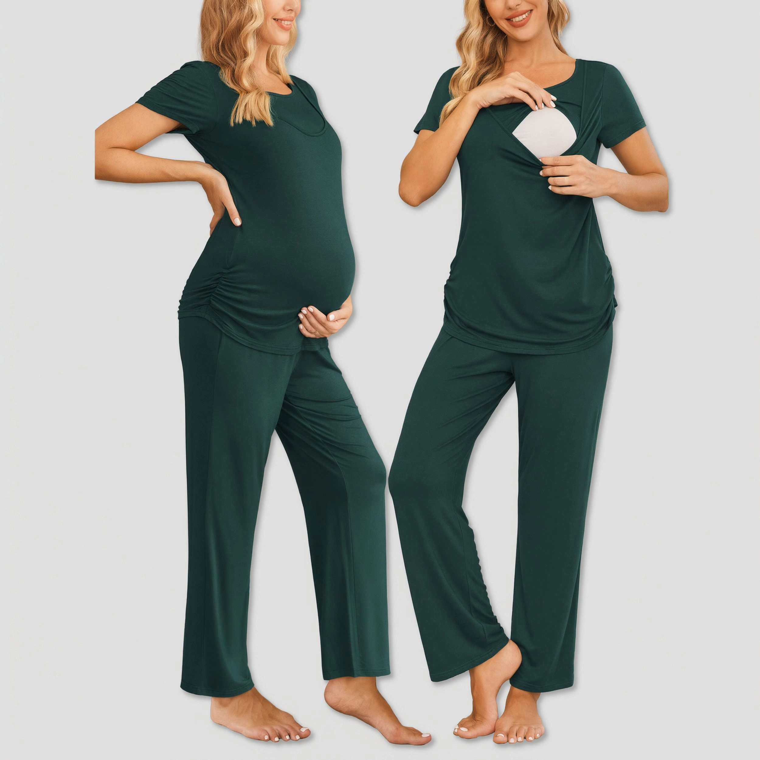 Ekouaer Womens Maternity Nursing Pajama Set Breastfeeding Set Short Sleeve Top Pants Postpartum