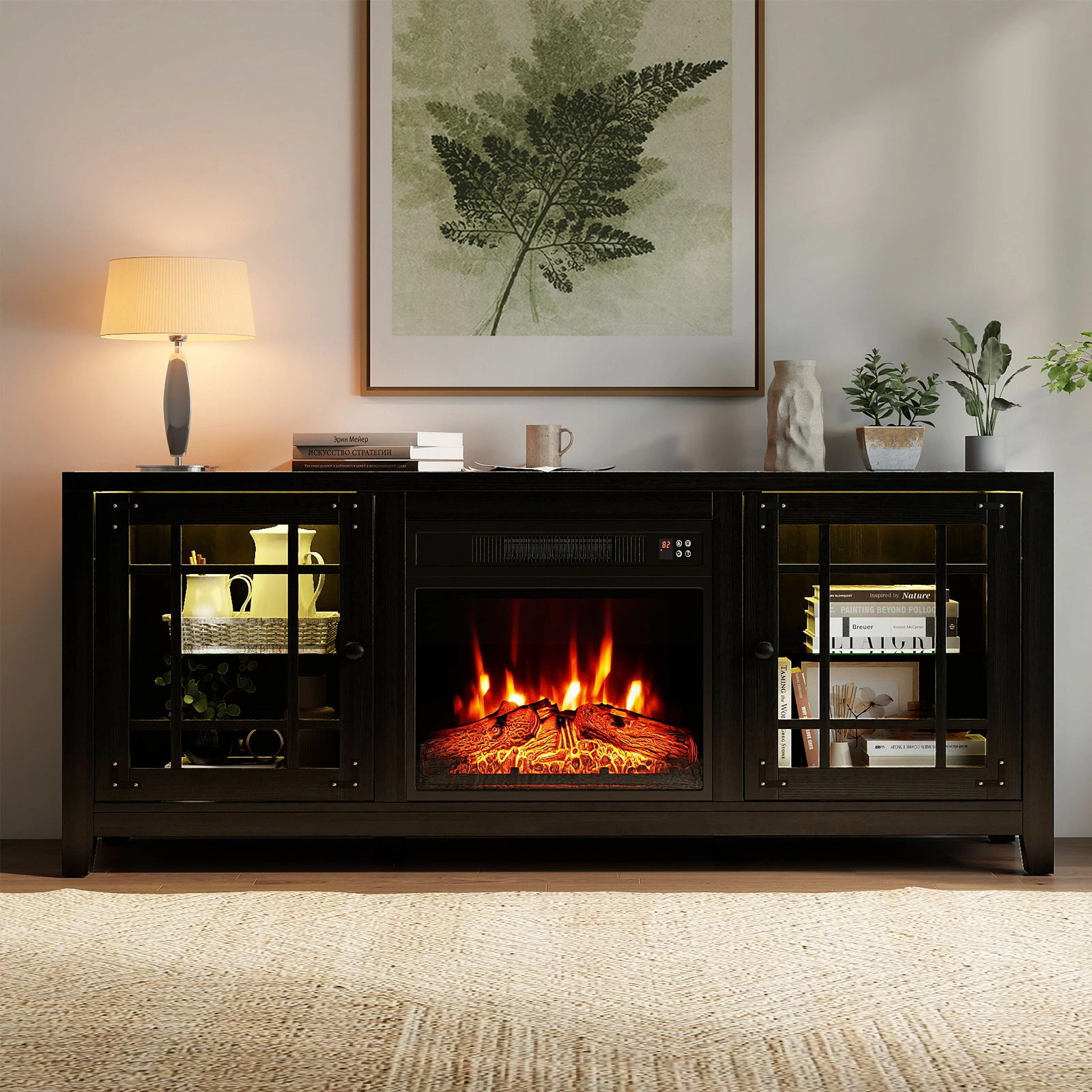 SlickBlue 58 Inch TV Stand with Electric Fireplace & LED Lights
