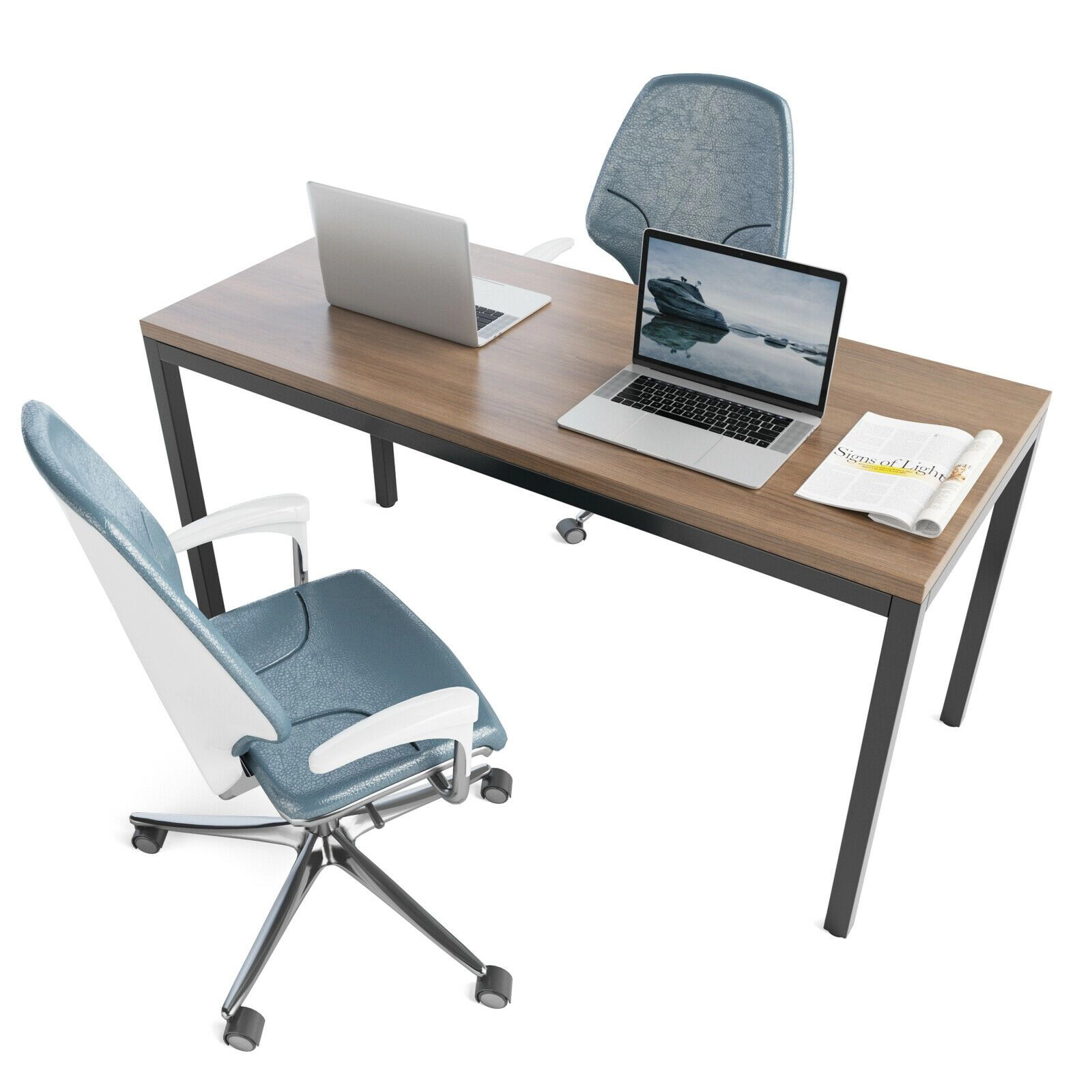 SlickBlue Brown Conference Table with Steel Frame and Adjustable Feet