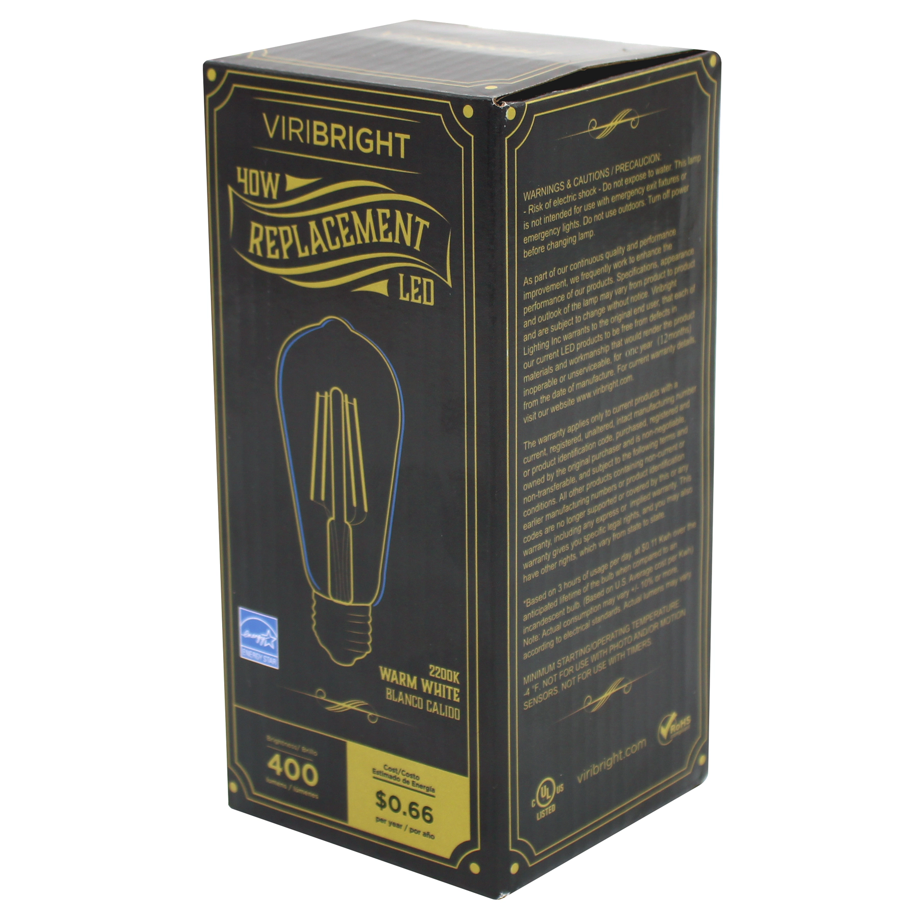 Viribright® ST19 LED Bulb, 40W Equivalent, Filament, Edison, Amber, Warm White 2200K (4 Pack)