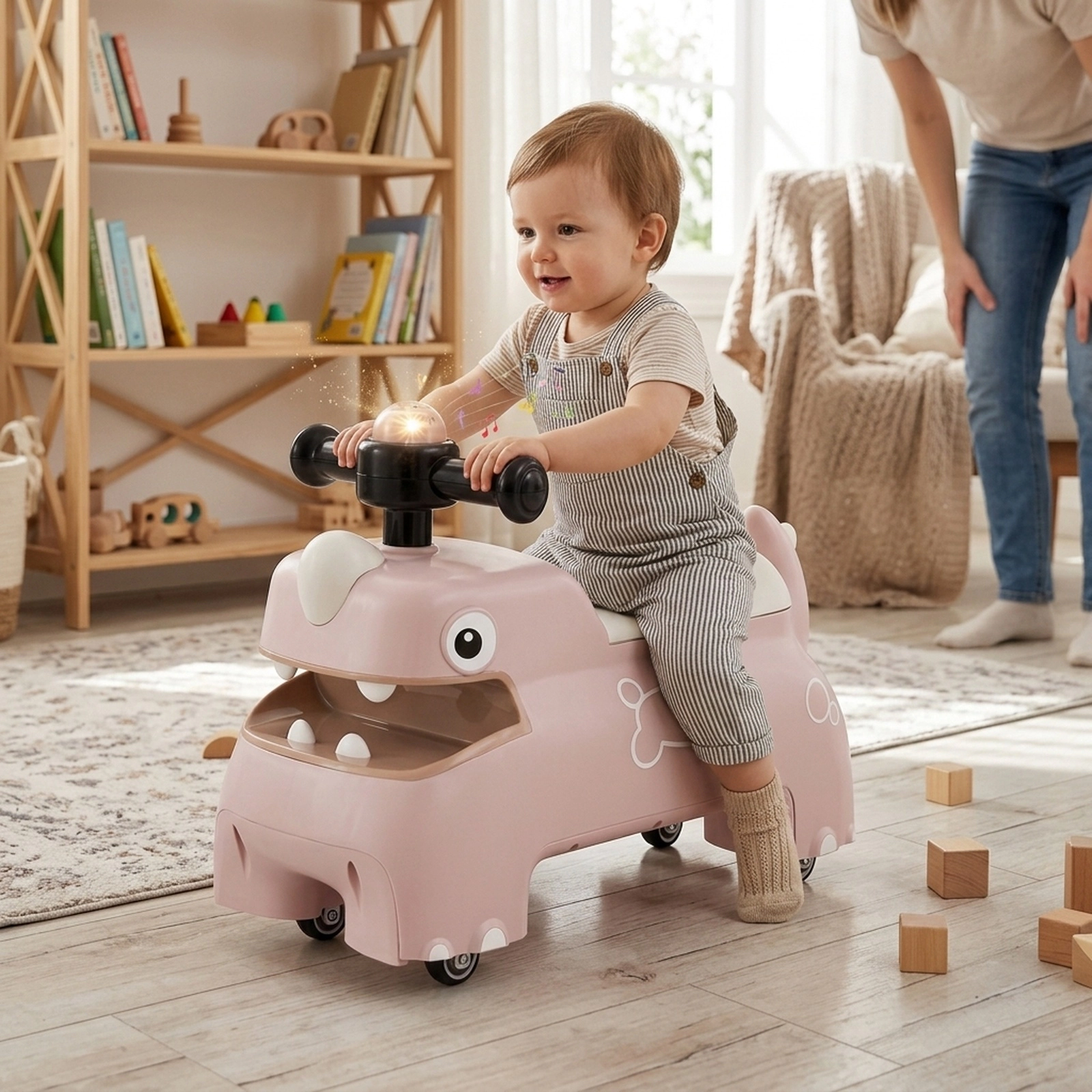 Toddler Ride on Sliding Car Pink Under Seat Storage LED Lights 6 Sounds Push-Along Walker 18 Months+ 55-lb Capacity