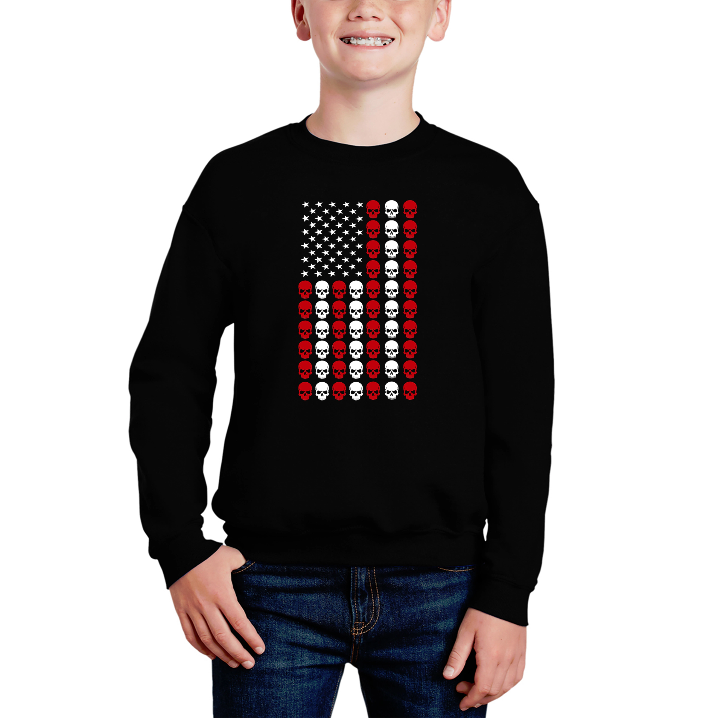 LA Pop Art Boy's Word Sweatshirt - Skull Flag