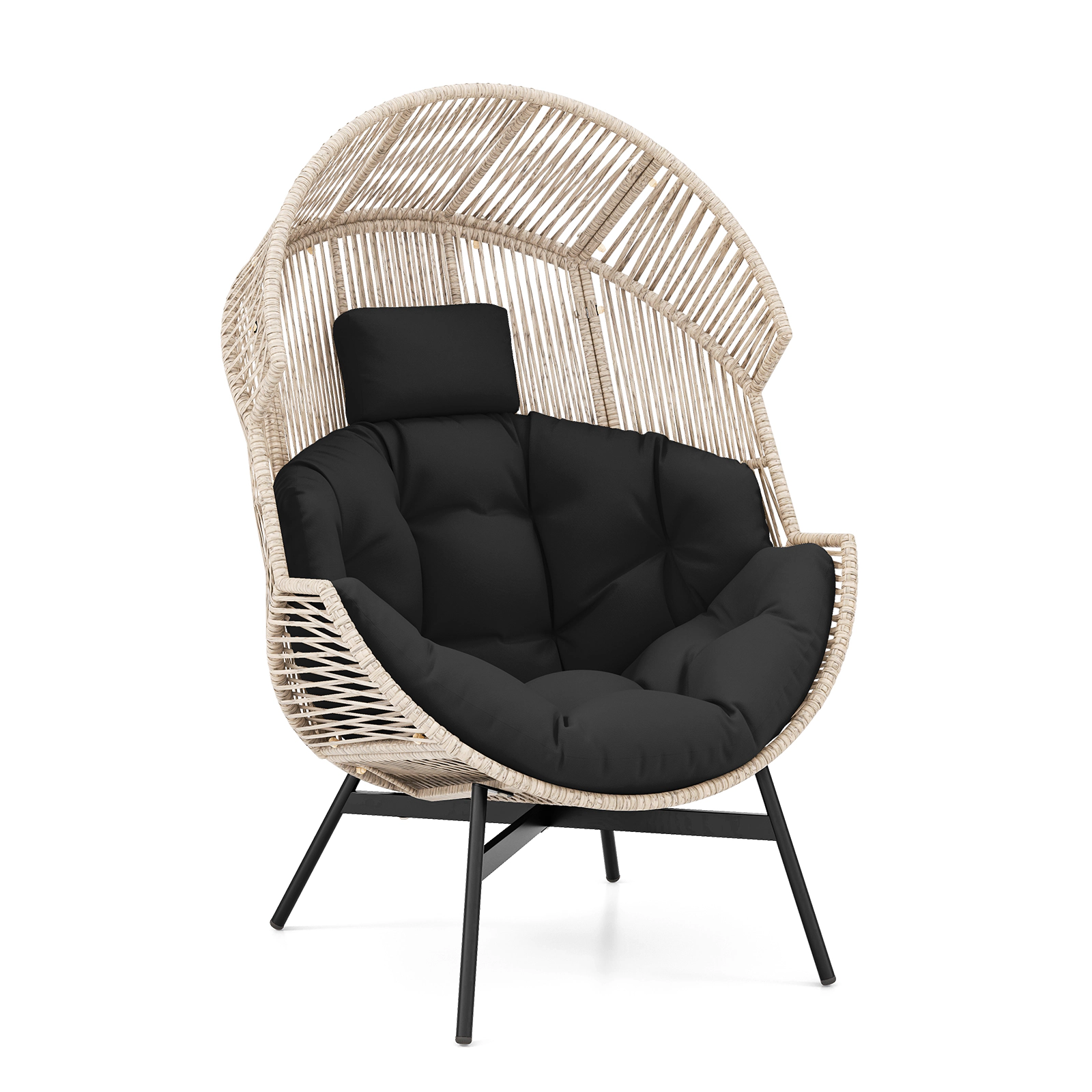 SUGIFT Oversized PE Rattan Headrest Cushions Wicker Egg Lounge Chair 40-in x 38-in x 55-in 400-lb Capacity Black