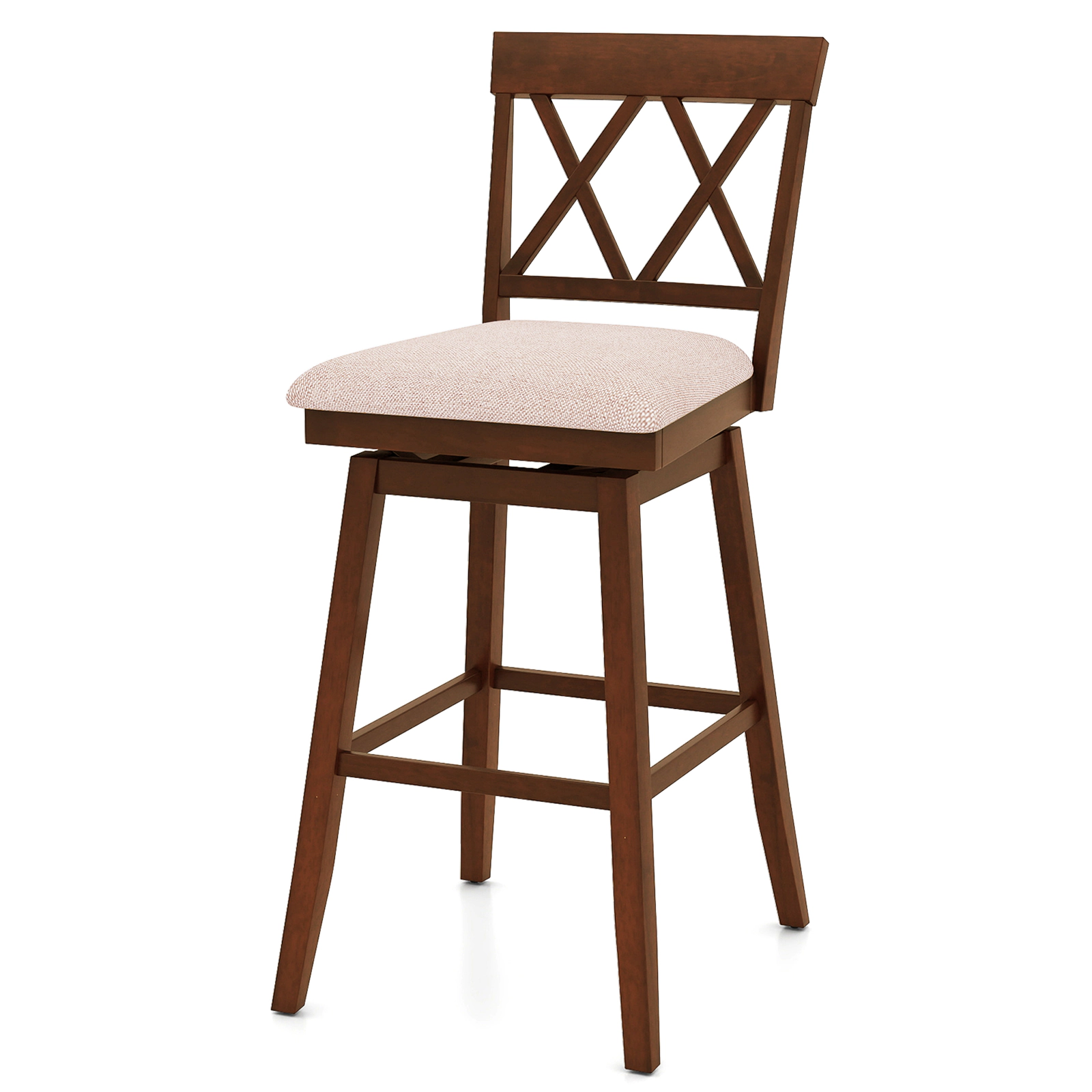 SUGIFT X-Back and Linen Upholstered Seat Cushion Set of 2 Oak 29 in Swivel Bar Stools