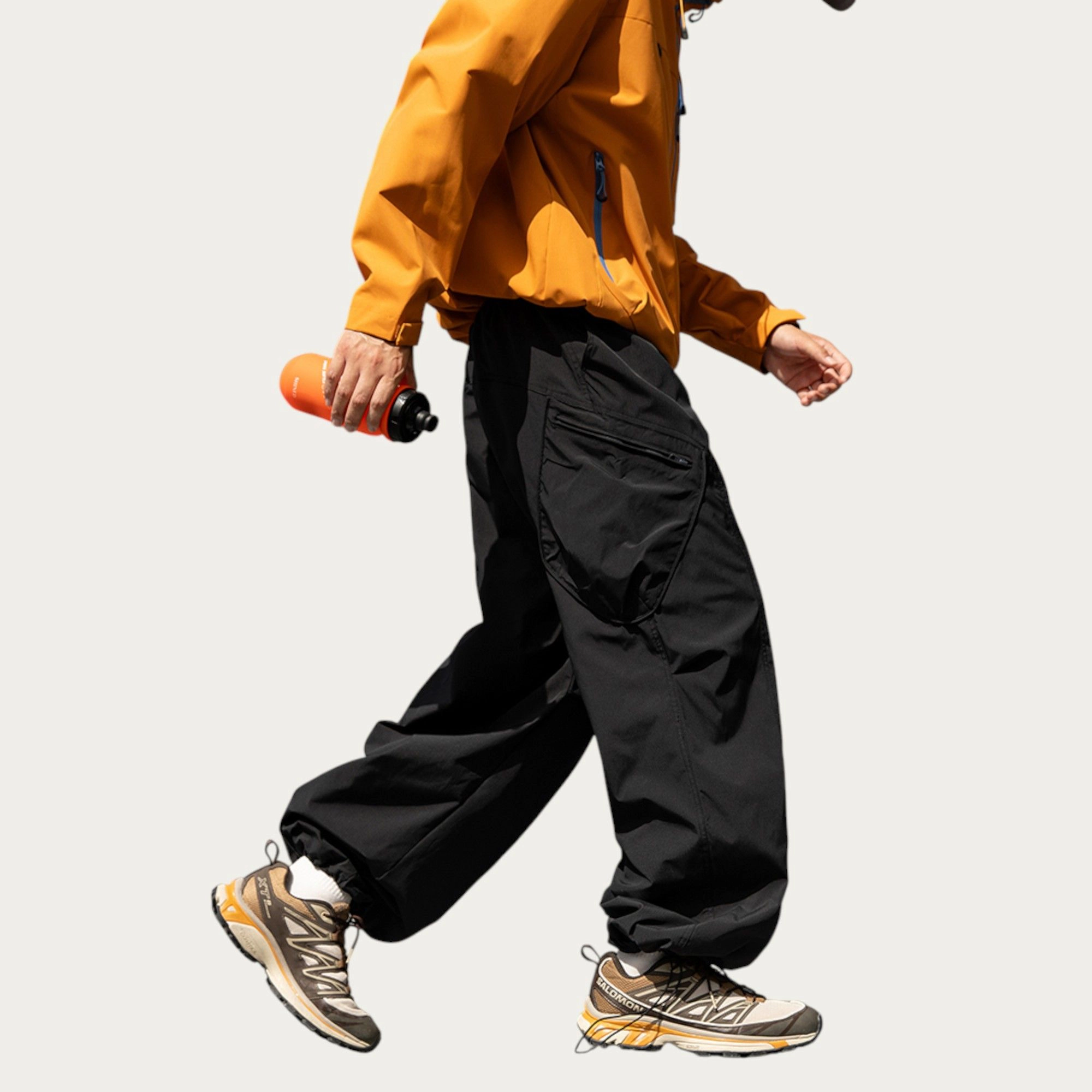 Anna-Kaci Men's Relaxed Fit Cargo Pants with Side Pockets and Adjustable Drawstring Waist